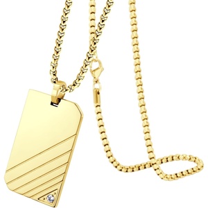 image:image555Jewelry Stainless Steel Diagonal Patterned Dog Tag Pendant Necklace for Men and Women 1624 Inch Chain LinkGold