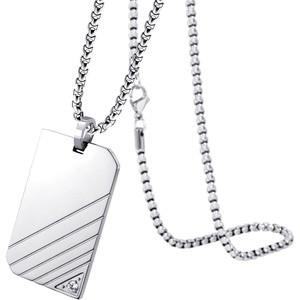 image:image555Jewelry Stainless Steel Diagonal Patterned Dog Tag Pendant Necklace for Men and Women 1624 Inch Chain LinkSilver