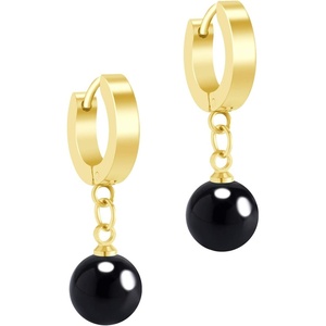 image:image555Jewelry Stainless Steel Huggie Dangle Pearl Onyx Turquoise Earrings for WomenGold  Onyx