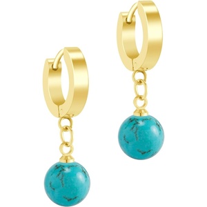 image:image555Jewelry Stainless Steel Huggie Dangle Pearl Onyx Turquoise Earrings for WomenGold  Turquoise