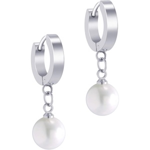 image:image555Jewelry Stainless Steel Huggie Dangle Pearl Onyx Turquoise Earrings for WomenSilver  Pearl