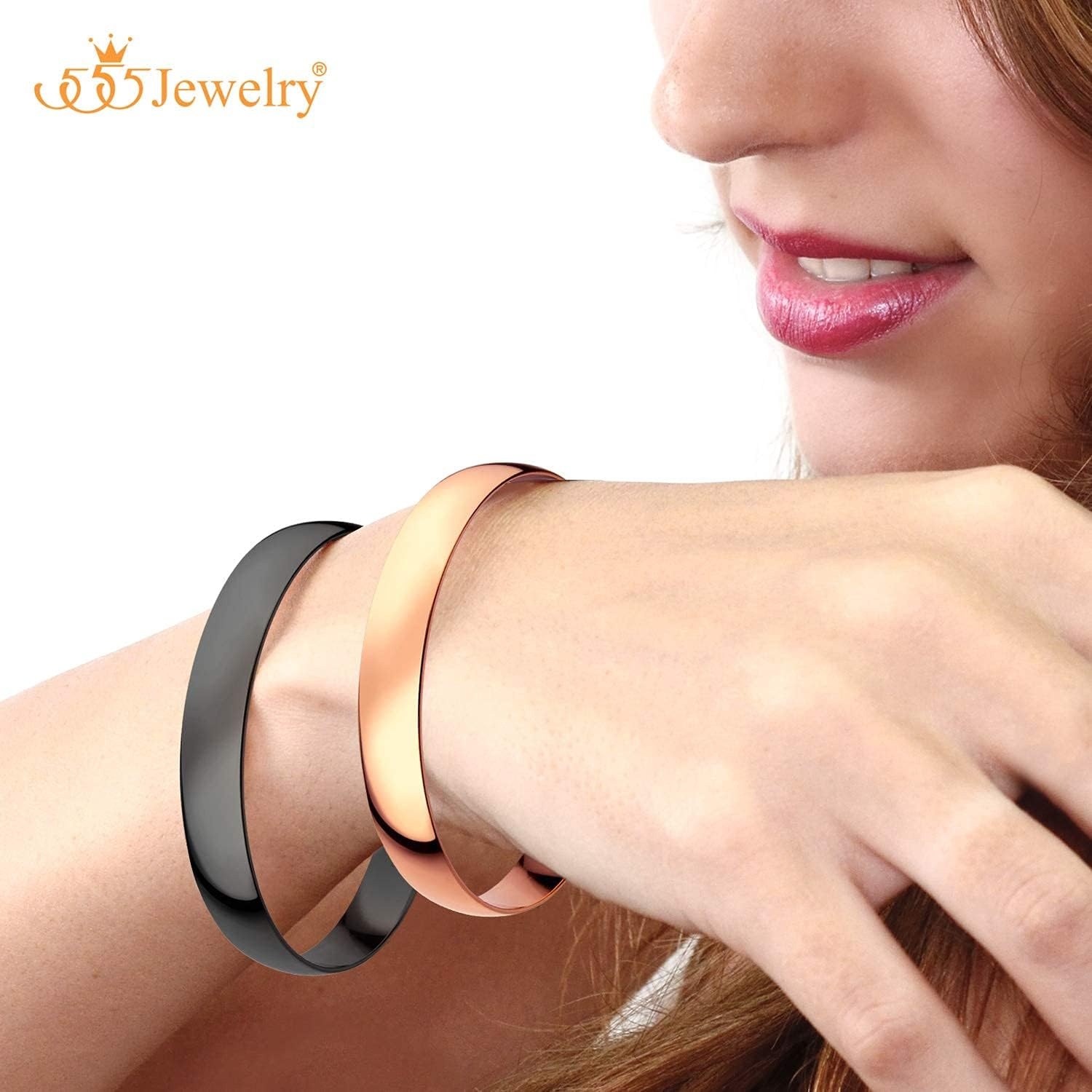 image:image555Jewelry 12mm Wide Stainless Steel Solid Slip On Bangle Bracelet for Women With Small WristBlack Small