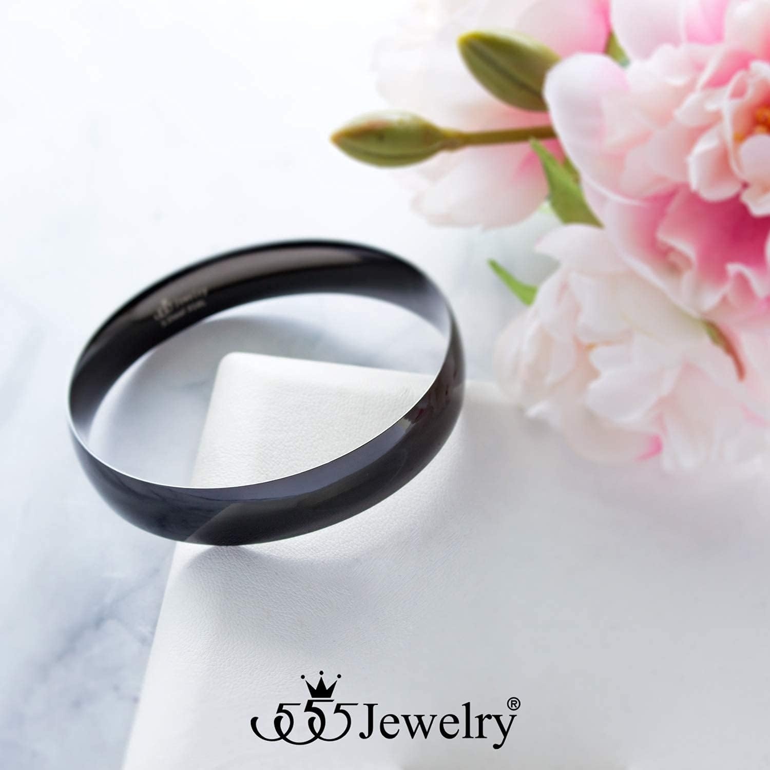 image:image555Jewelry 12mm Wide Stainless Steel Solid Slip On Bangle Bracelet for Women With Small WristBlack Small