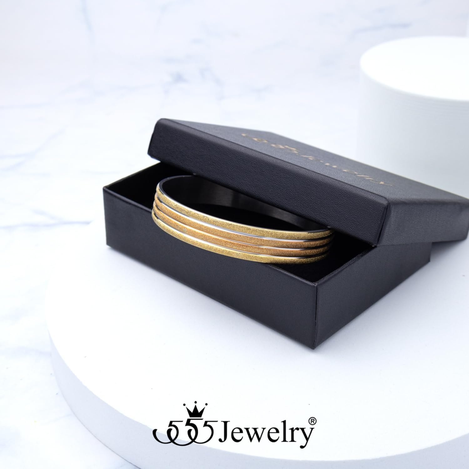 image:image555Jewelry 12mm Wide Stainless Steel Solid Slip On Bangle Bracelet for Women With Small WristSandblast Multicolor Large
