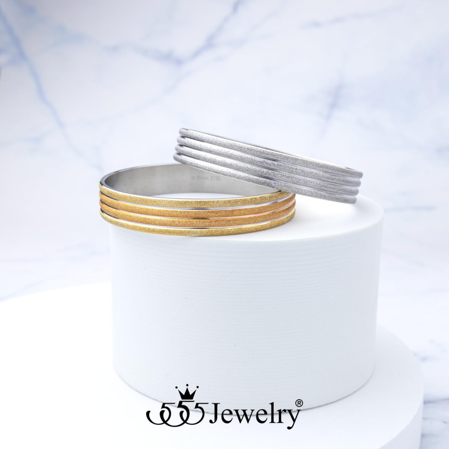 image:image555Jewelry 12mm Wide Stainless Steel Solid Slip On Bangle Bracelet for Women With Small WristSandblast Multicolor Large