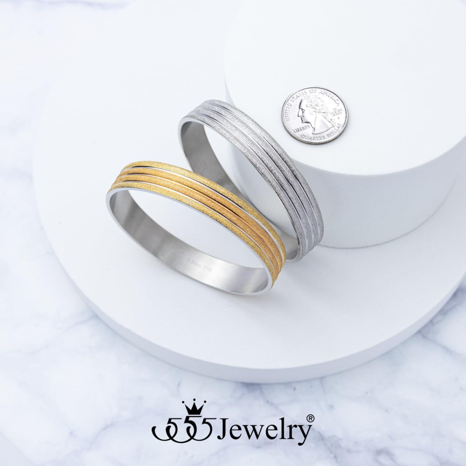 image:image555Jewelry 12mm Wide Stainless Steel Solid Slip On Bangle Bracelet for Women With Small WristSandblast Multicolor Large