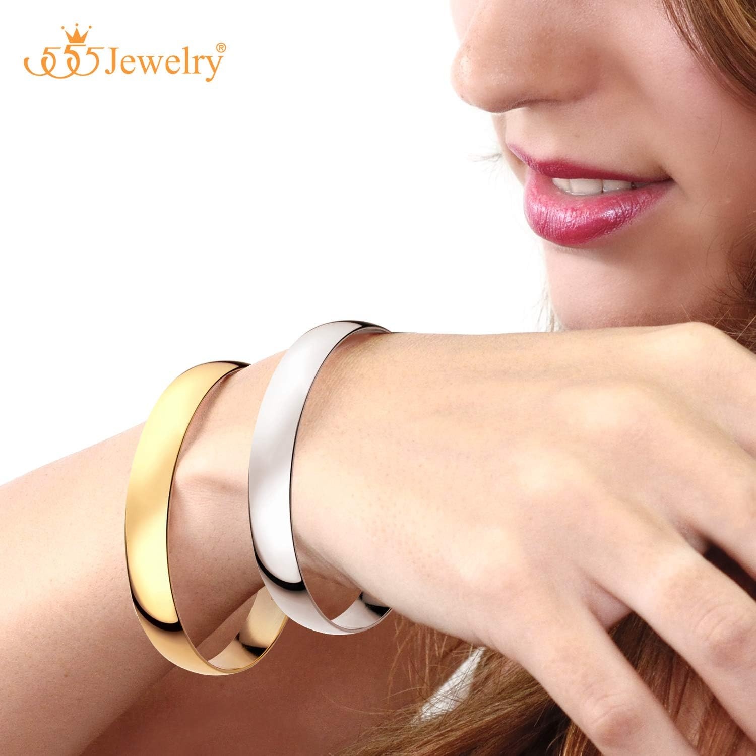 image:image555Jewelry 12mm Wide Stainless Steel Solid Slip On Bangle Bracelet for Women With Small WristSilver Small