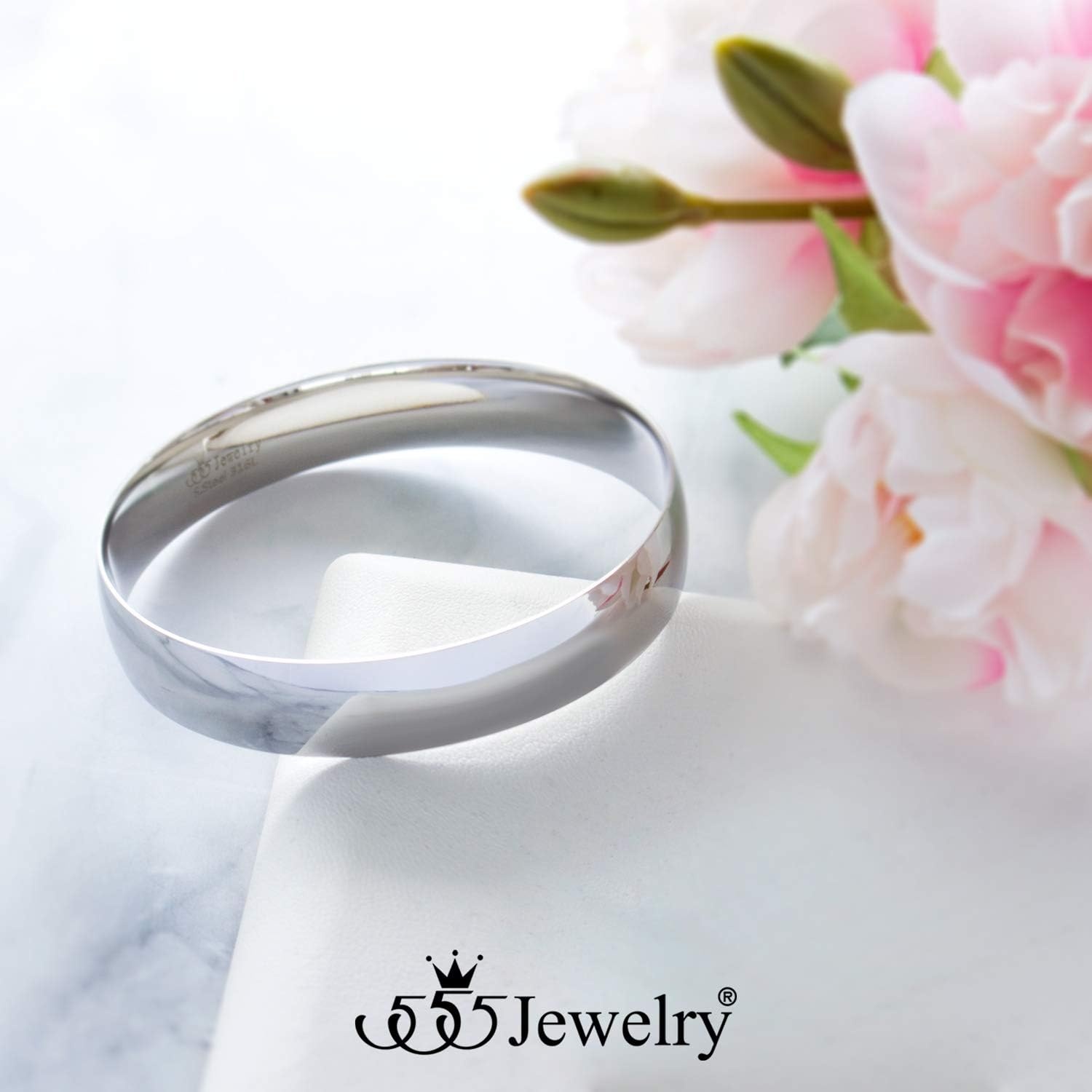 image:image555Jewelry 12mm Wide Stainless Steel Solid Slip On Bangle Bracelet for Women With Small WristSilver Small