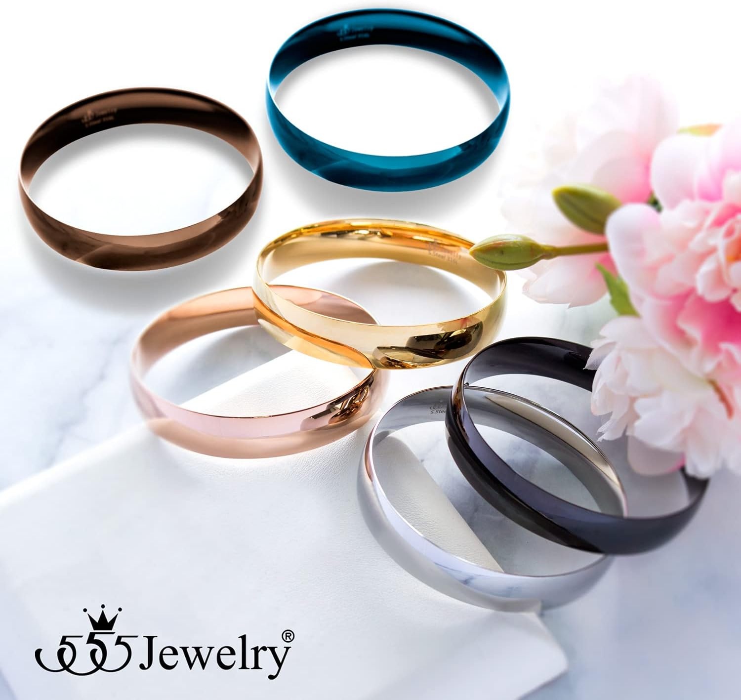 image:image555Jewelry 12mm Wide Stainless Steel Solid Slip On Bangle Bracelet for Women With Small WristSilver Small