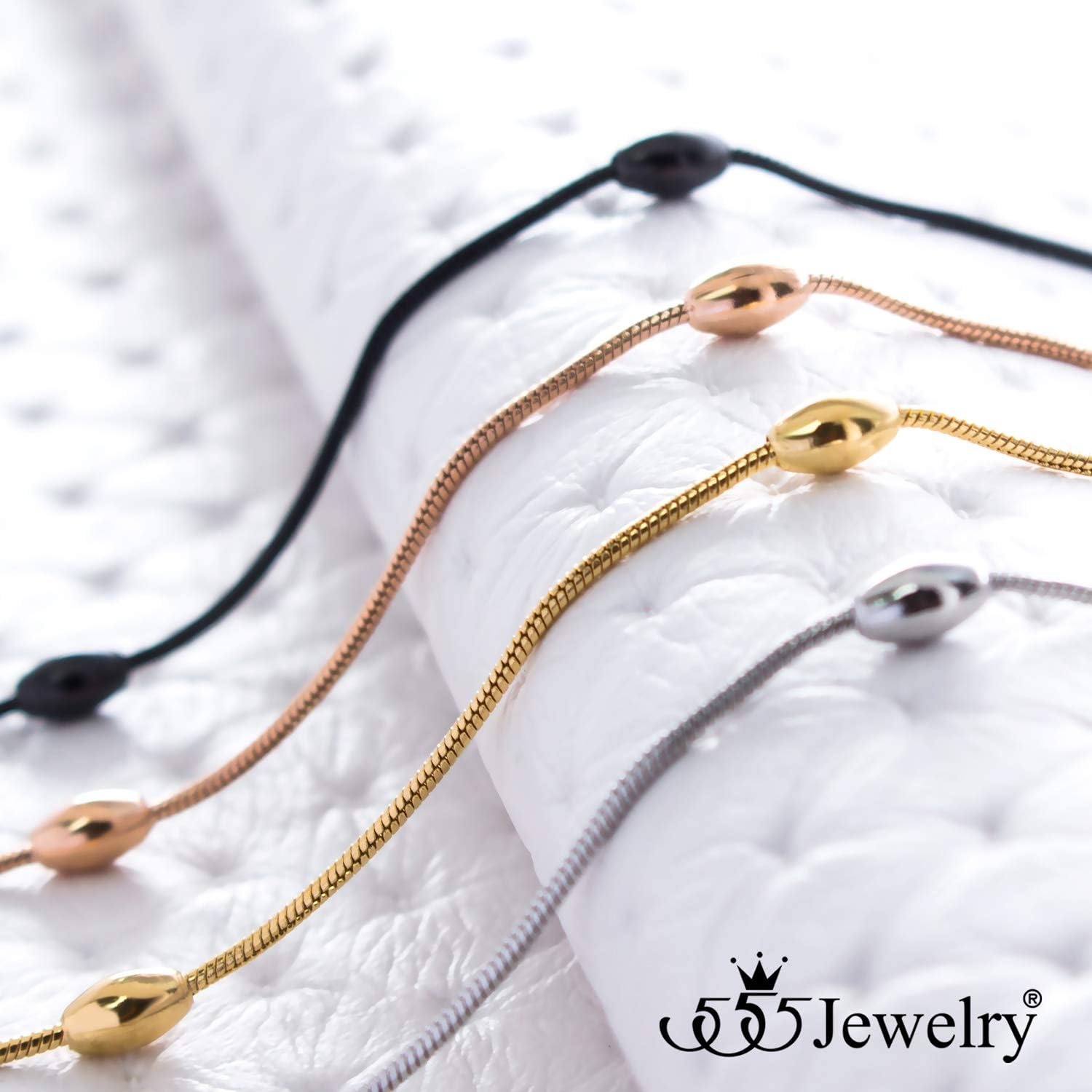 image:image555Jewelry 15mm Adjustable Stainless Steel Snake Chain Bead Bracelet for Women 75 InchGold