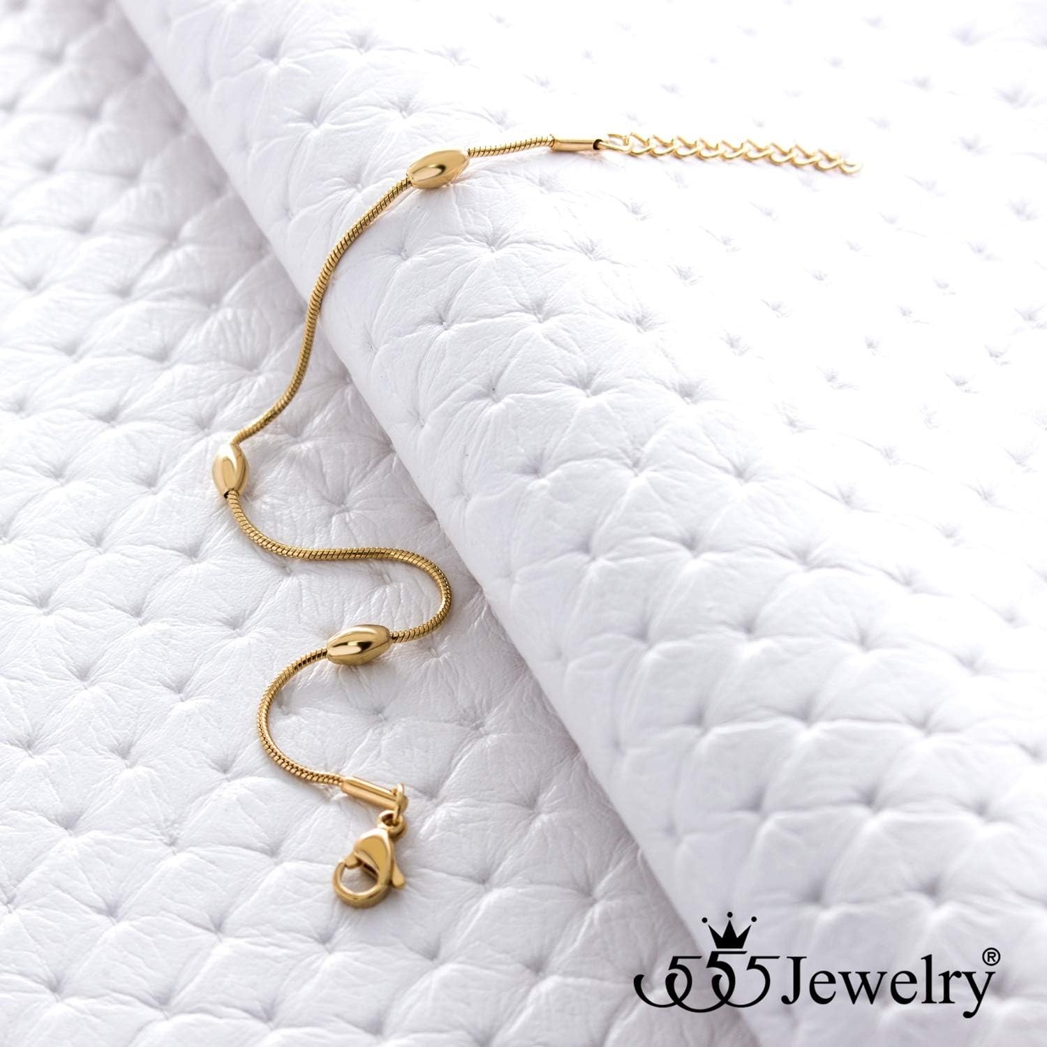 image:image555Jewelry 15mm Adjustable Stainless Steel Snake Chain Bead Bracelet for Women 75 InchGold