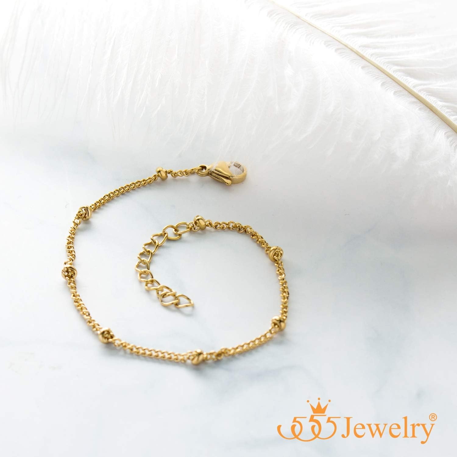 image:image555Jewelry 2mm Stainless Steel Adjustable Ball Bead Bracelet for Women 75 InchGold
