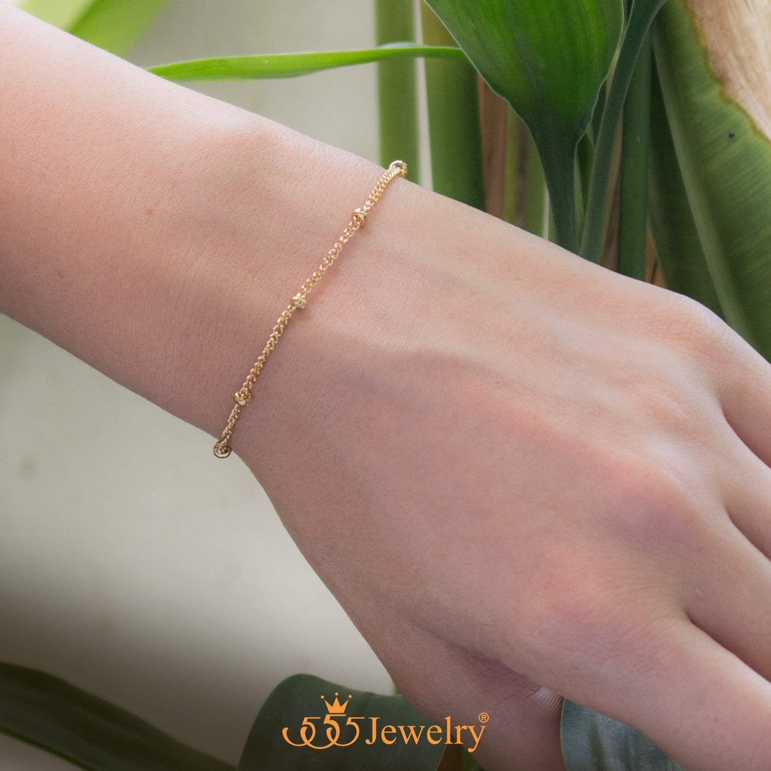 image:image555Jewelry 2mm Stainless Steel Adjustable Ball Bead Bracelet for Women 75 InchGold