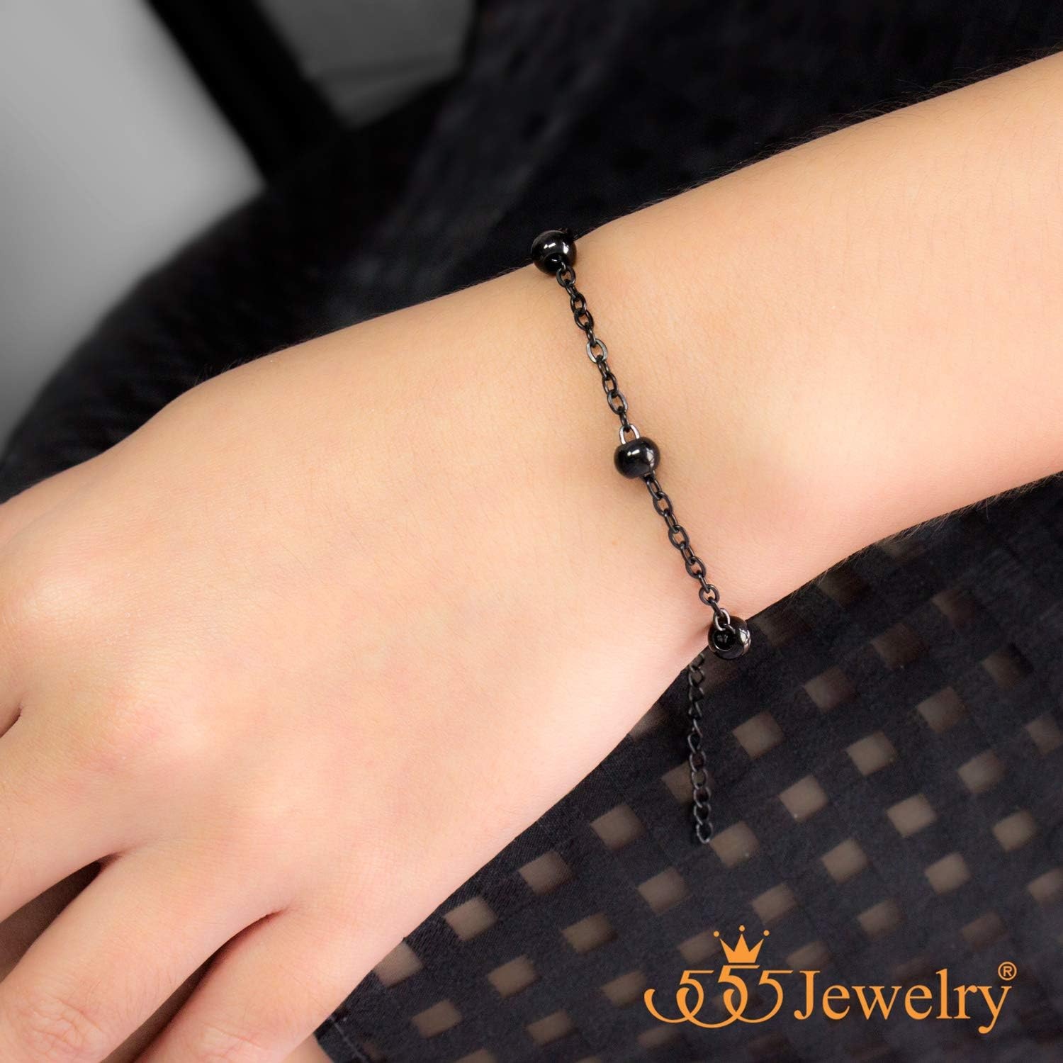 image:image555Jewelry 2mm Stainless Steel Adjustable Cable Link Chain Bead Bracelets for Women Dainty Bracelets for Women Beaded Bracelets for Ladies Womens Beaded Bracelets Sliver 8 InchBlack