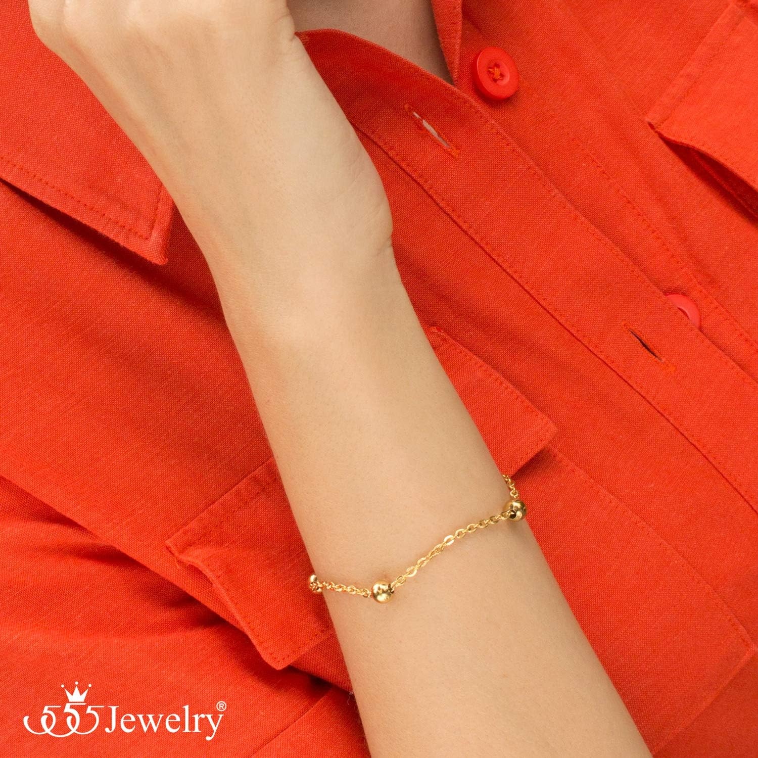 image:image555Jewelry 2mm Stainless Steel Adjustable Cable Link Chain Bead Bracelets for Women Dainty Bracelets for Women Beaded Bracelets for Ladies Womens Beaded Bracelets Sliver 8 InchGold
