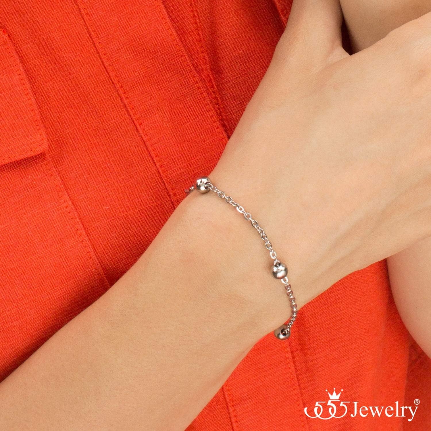 image:image555Jewelry 2mm Stainless Steel Adjustable Cable Link Chain Bead Bracelets for Women Dainty Bracelets for Women Beaded Bracelets for Ladies Womens Beaded Bracelets Sliver 8 InchSilver