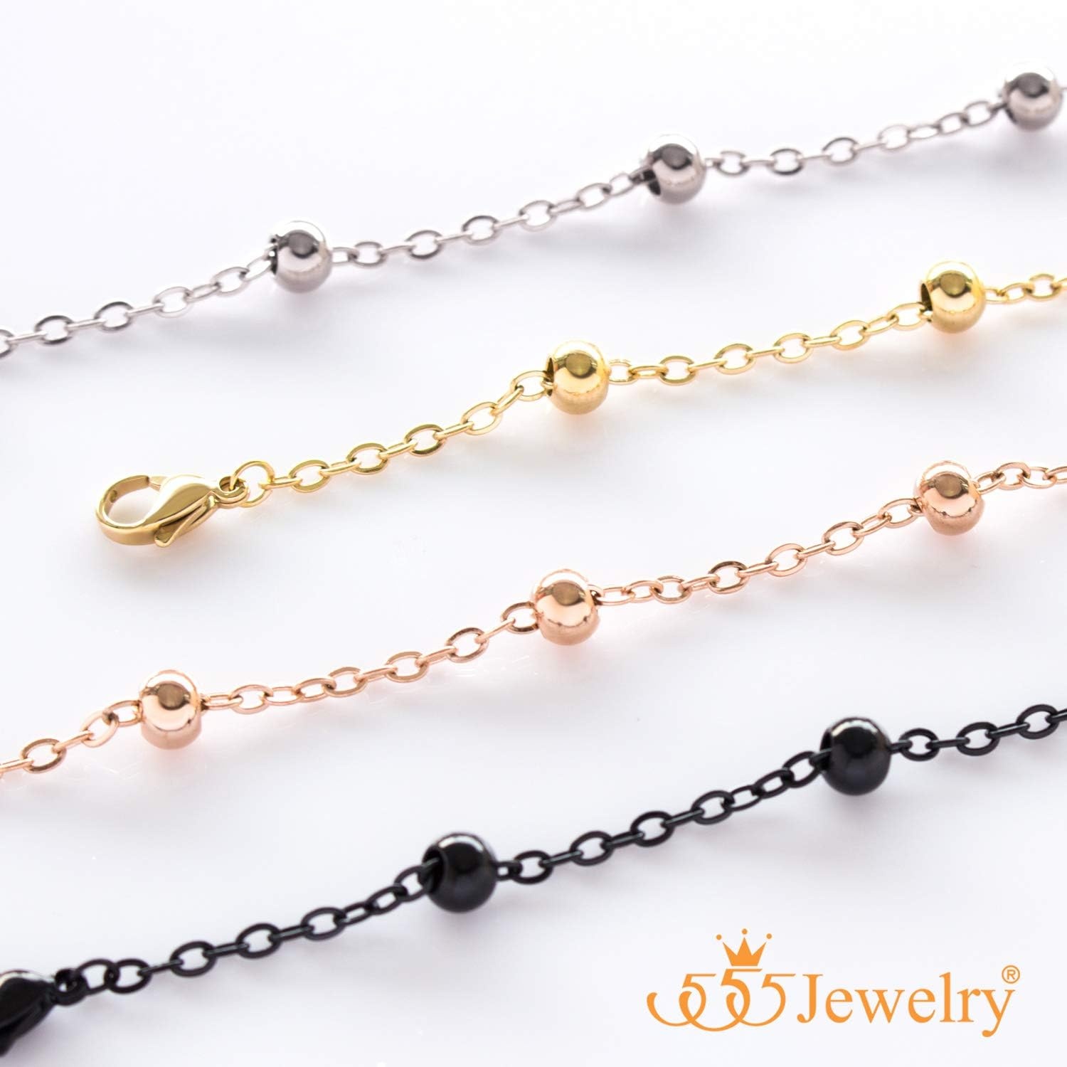 image:image555Jewelry 2mm Stainless Steel Adjustable Cable Link Chain Bead Bracelets for Women Dainty Bracelets for Women Beaded Bracelets for Ladies Womens Beaded Bracelets Sliver 8 InchGold