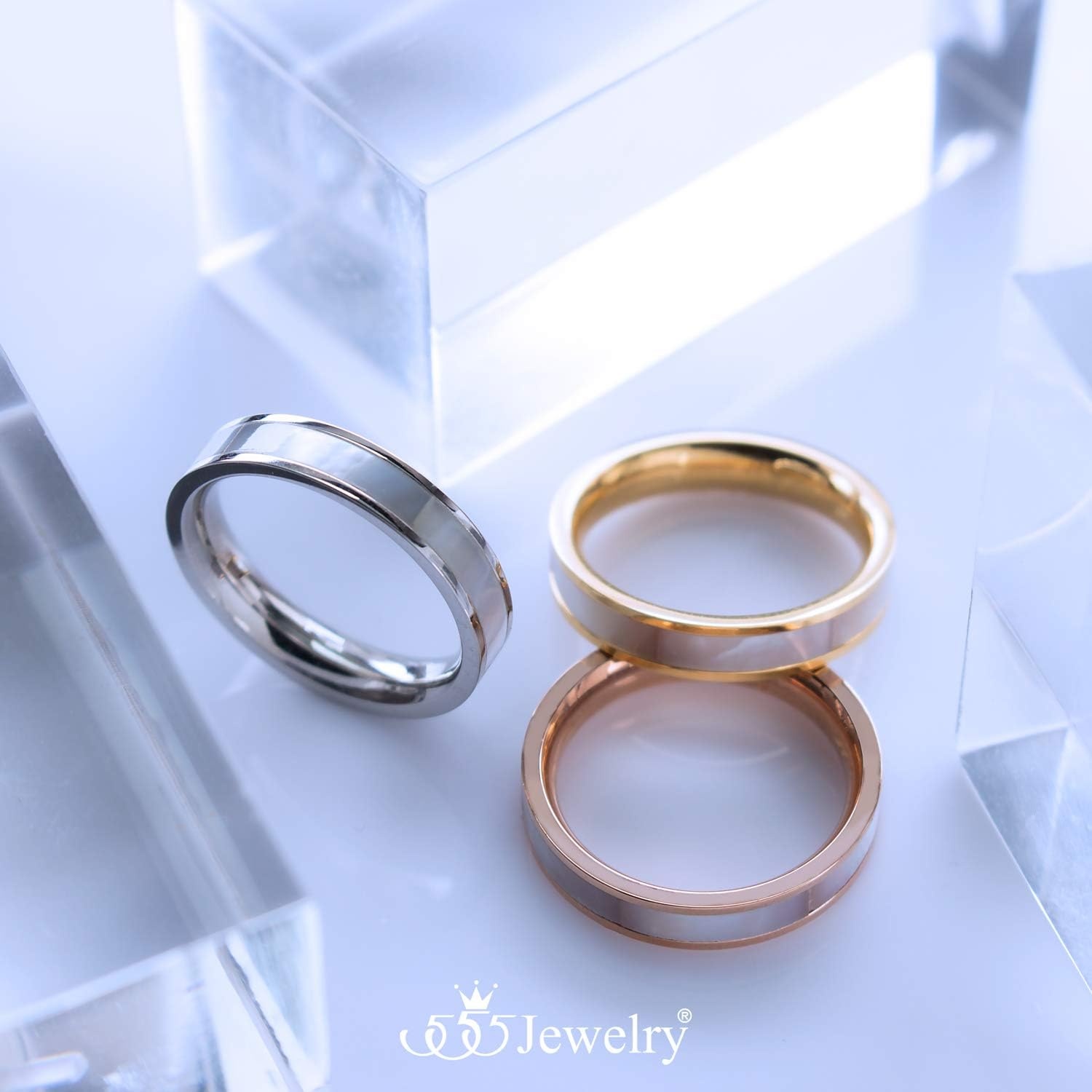 image:image555Jewelry 4mm Mother of Pearl Abalone Shell Inlay Band Ring for Women amp LadiesSilver