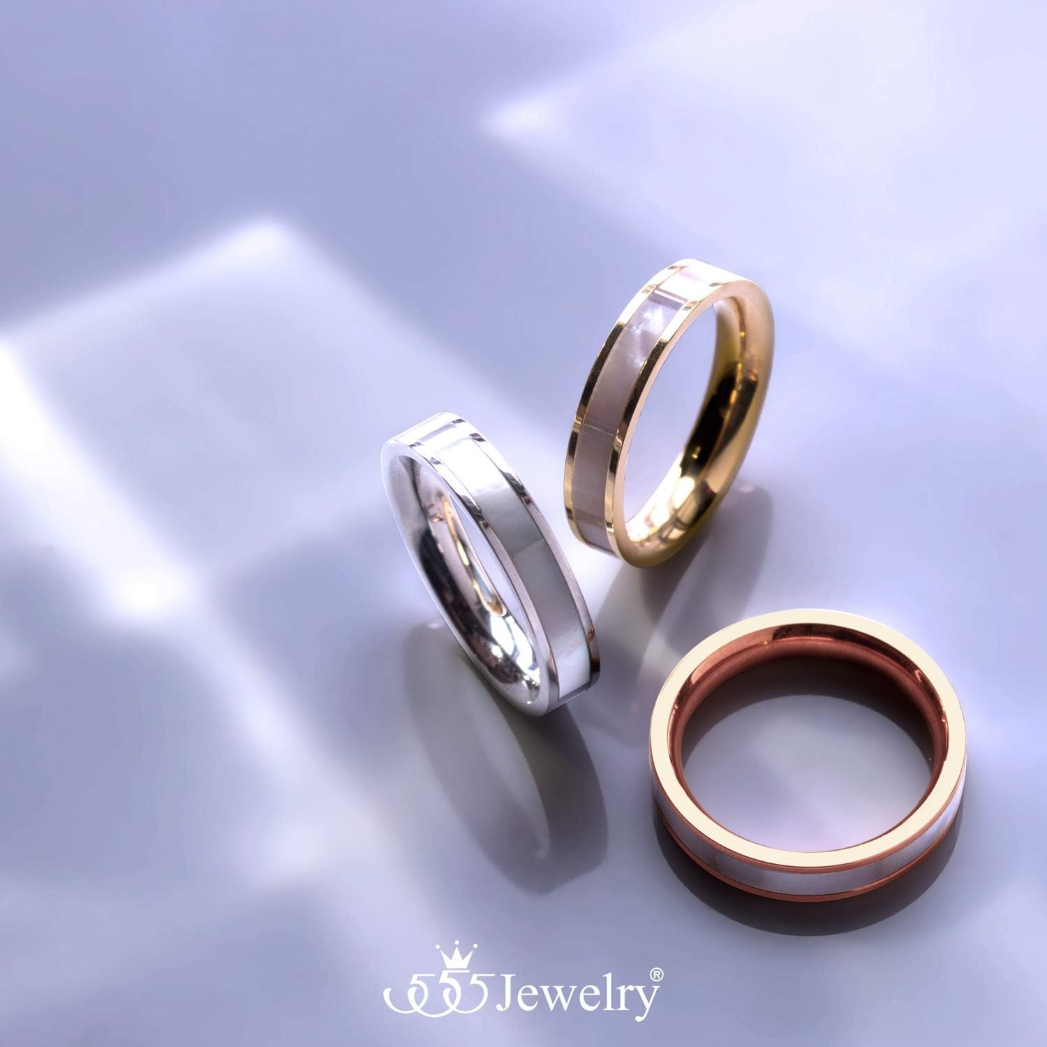 image:image555Jewelry 4mm Mother of Pearl Abalone Shell Inlay Band Ring for Women amp LadiesSilver