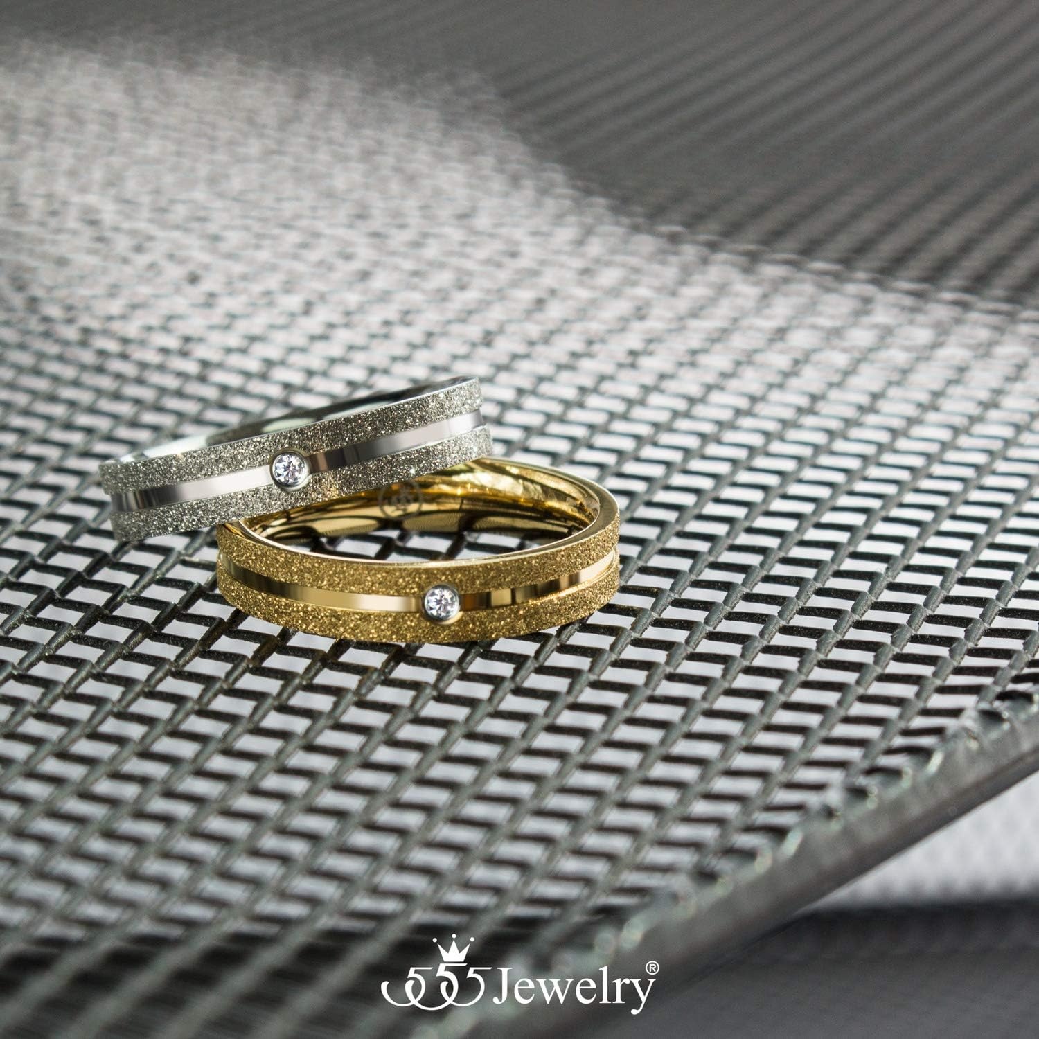 image:image555Jewelry 4mm Sandblast Stainless Steel CZ Wedding Band Ring for Women amp MenGold