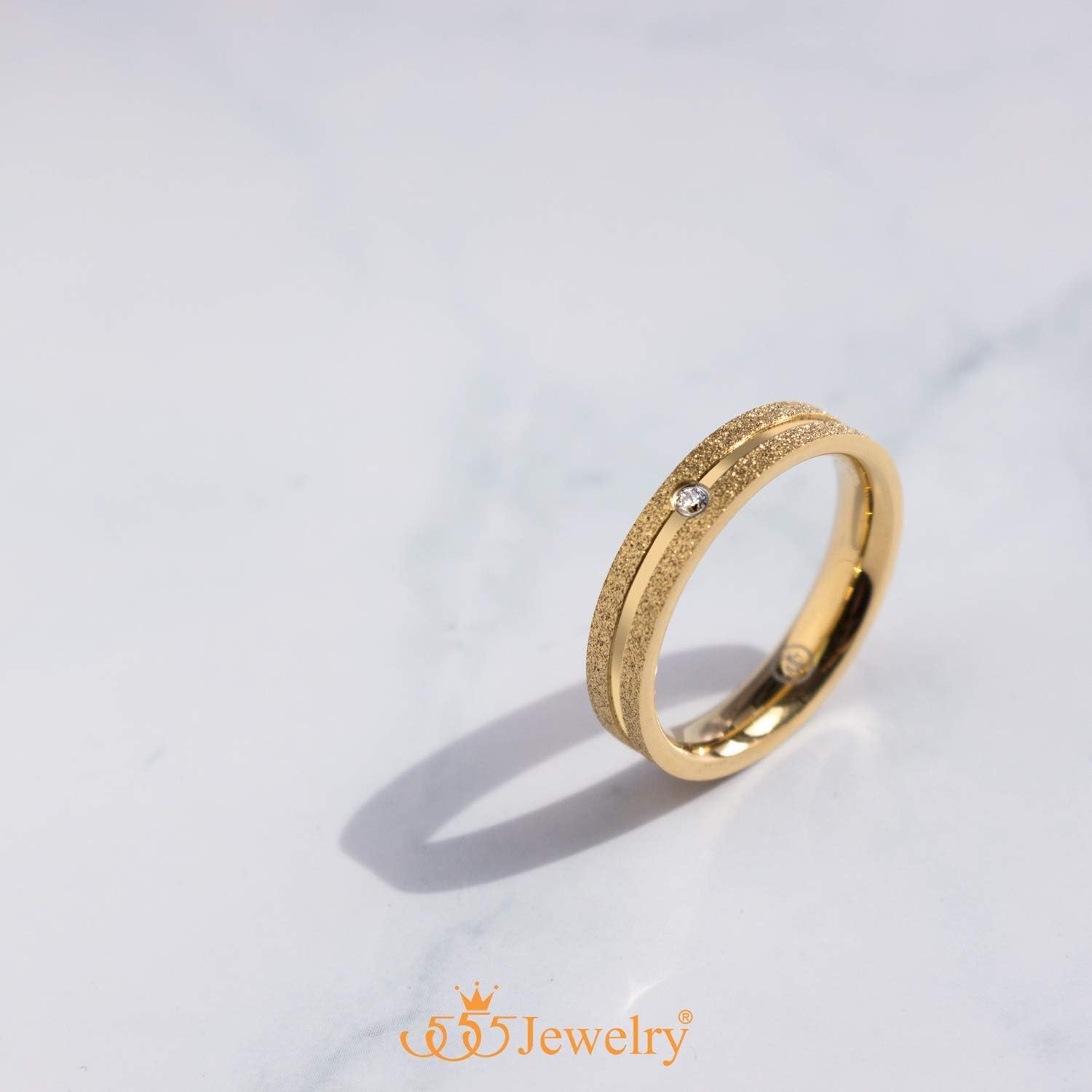 image:image555Jewelry 4mm Sandblast Stainless Steel CZ Wedding Band Ring for Women amp MenGold