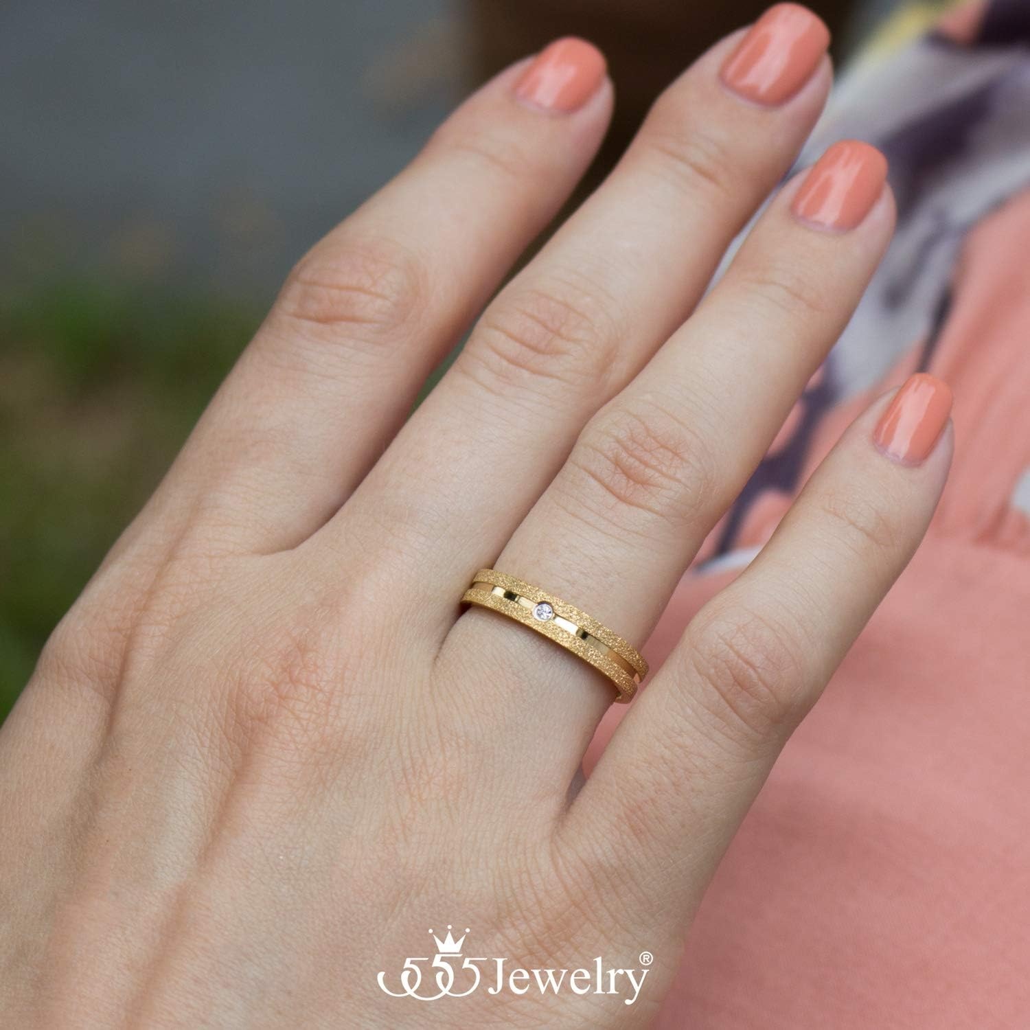 image:image555Jewelry 4mm Sandblast Stainless Steel CZ Wedding Band Ring for Women amp MenGold