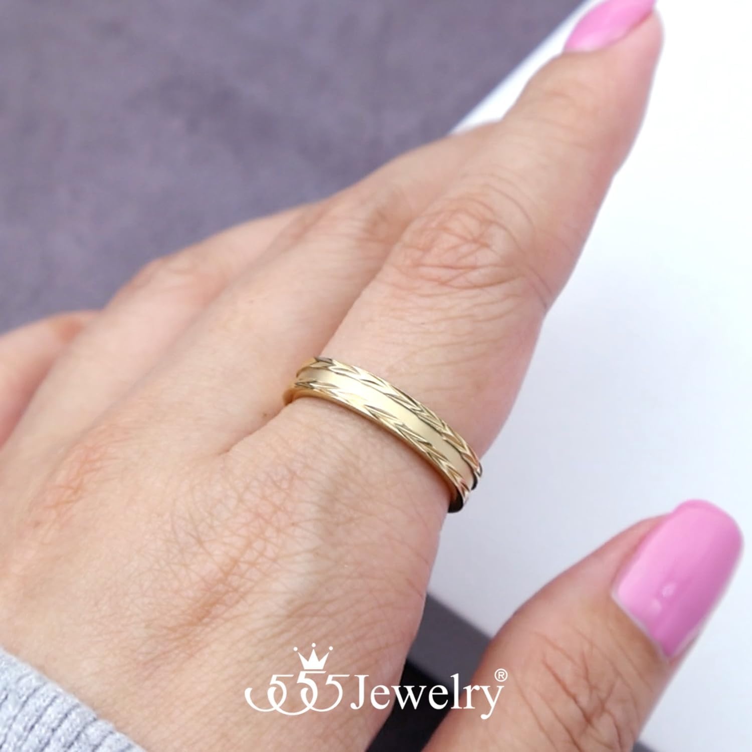image:image555Jewelry 4mm Sandblast Stainless Steel CZ Wedding Band Ring for Women amp MenGold Style 11