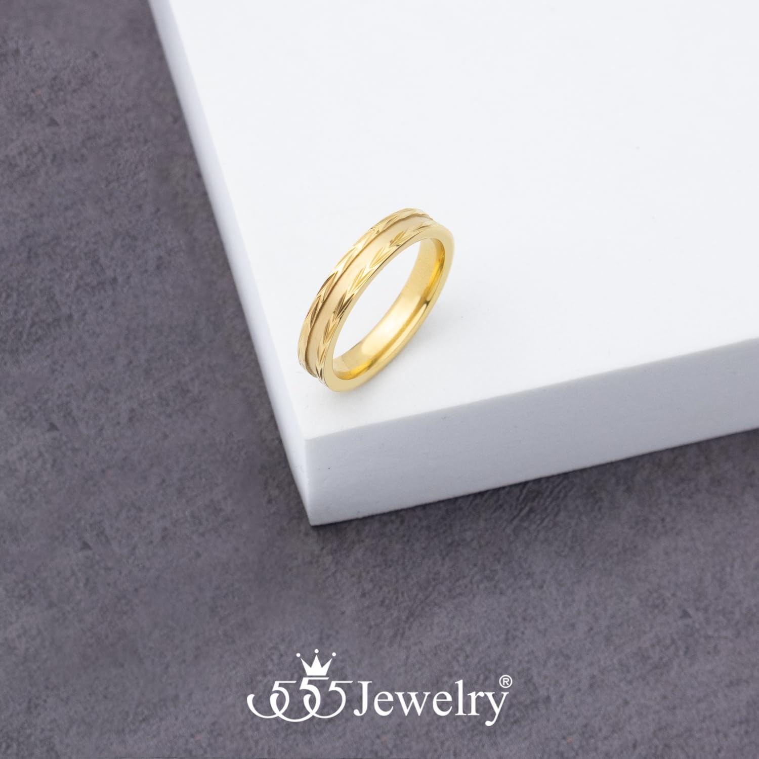 image:image555Jewelry 4mm Sandblast Stainless Steel CZ Wedding Band Ring for Women amp MenGold Style 11