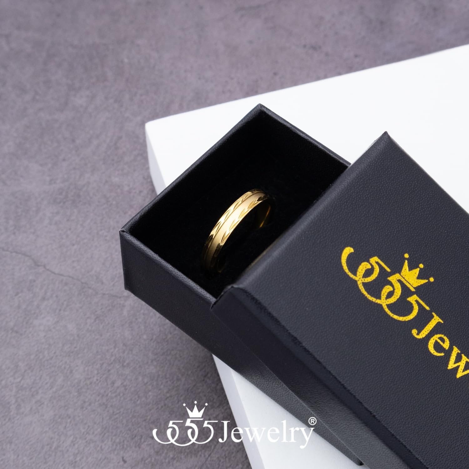 image:image555Jewelry 4mm Sandblast Stainless Steel CZ Wedding Band Ring for Women amp MenGold Style 11