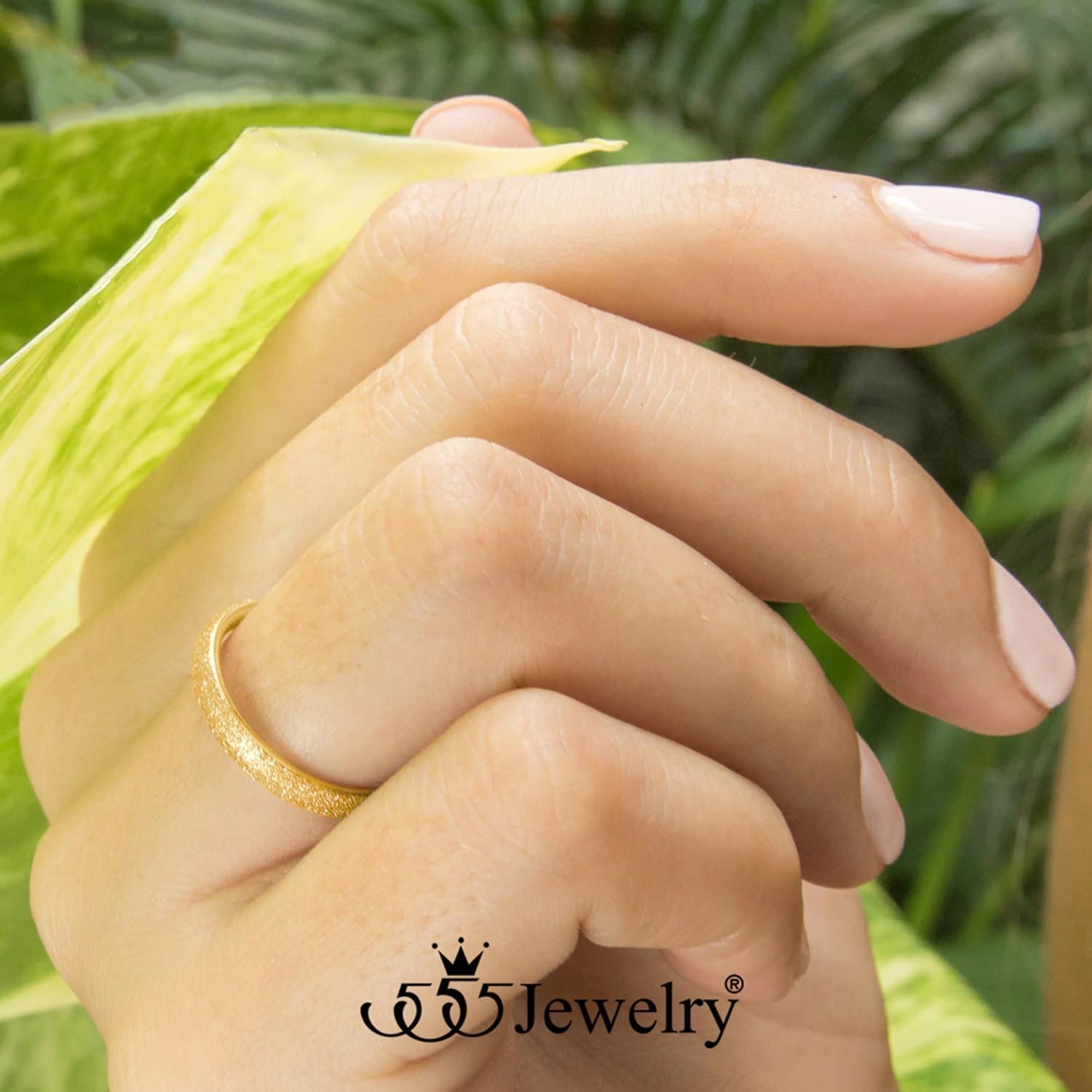 image:image555Jewelry 4mm Sandblast Stainless Steel CZ Wedding Band Ring for Women amp MenGold Style 2