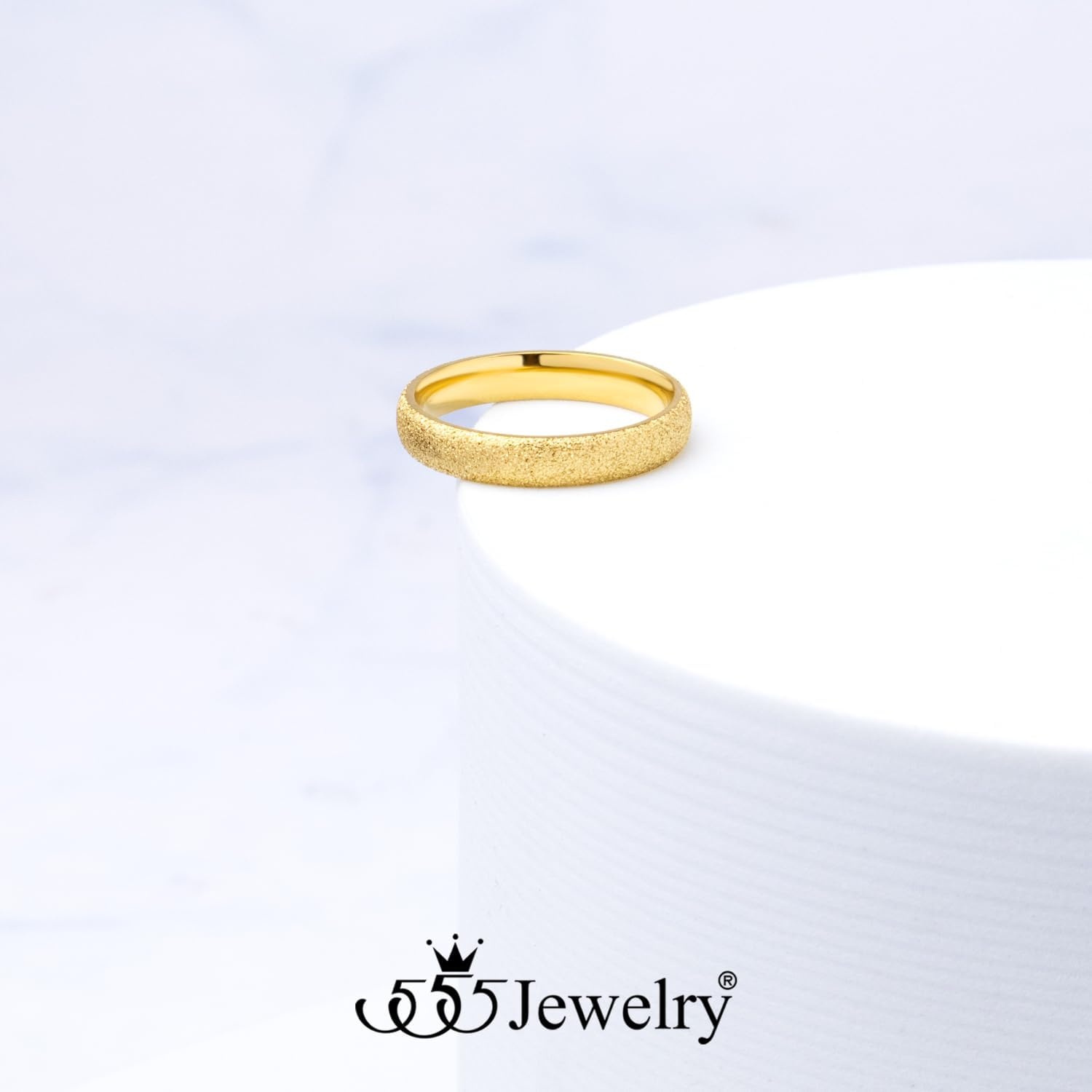 image:image555Jewelry 4mm Sandblast Stainless Steel CZ Wedding Band Ring for Women amp MenGold Style 2