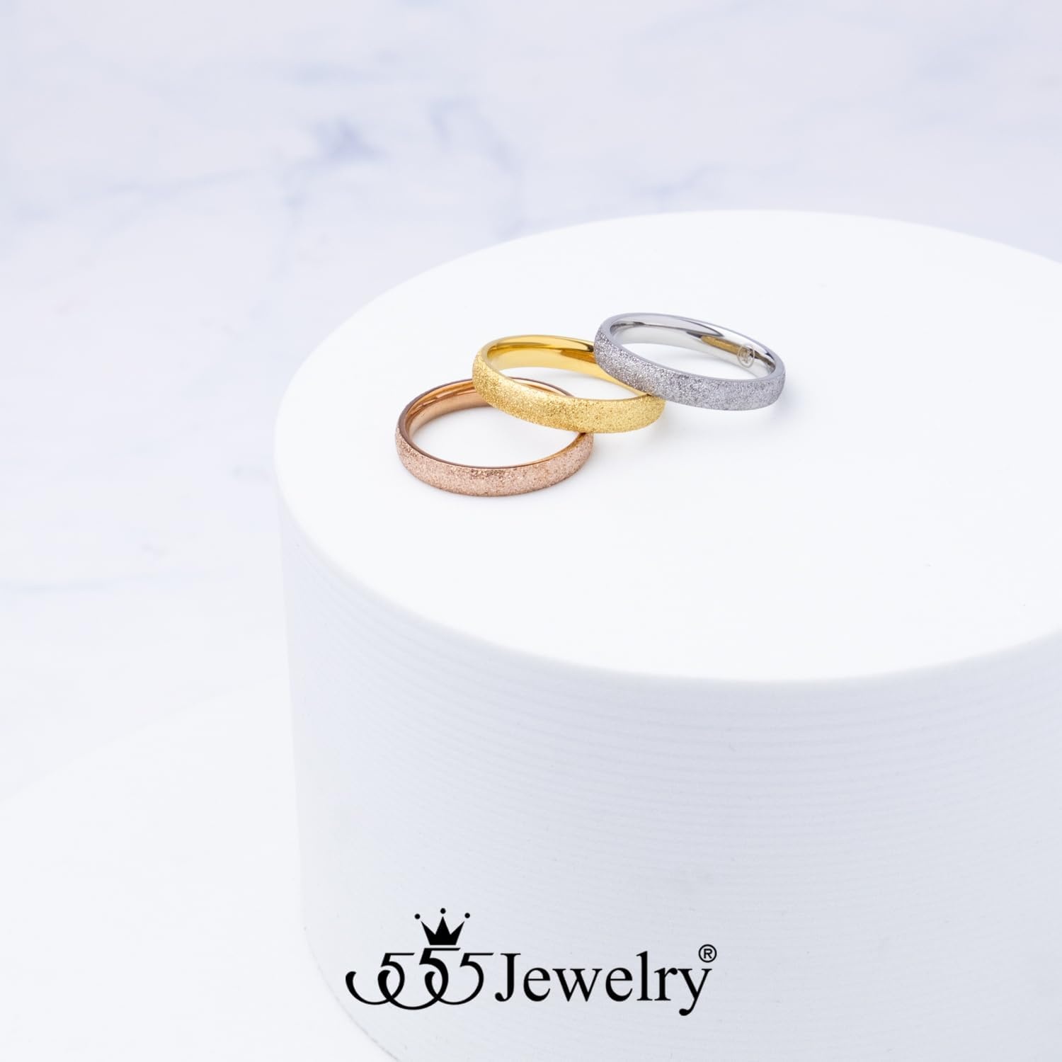 image:image555Jewelry 4mm Sandblast Stainless Steel CZ Wedding Band Ring for Women amp MenGold Style 2