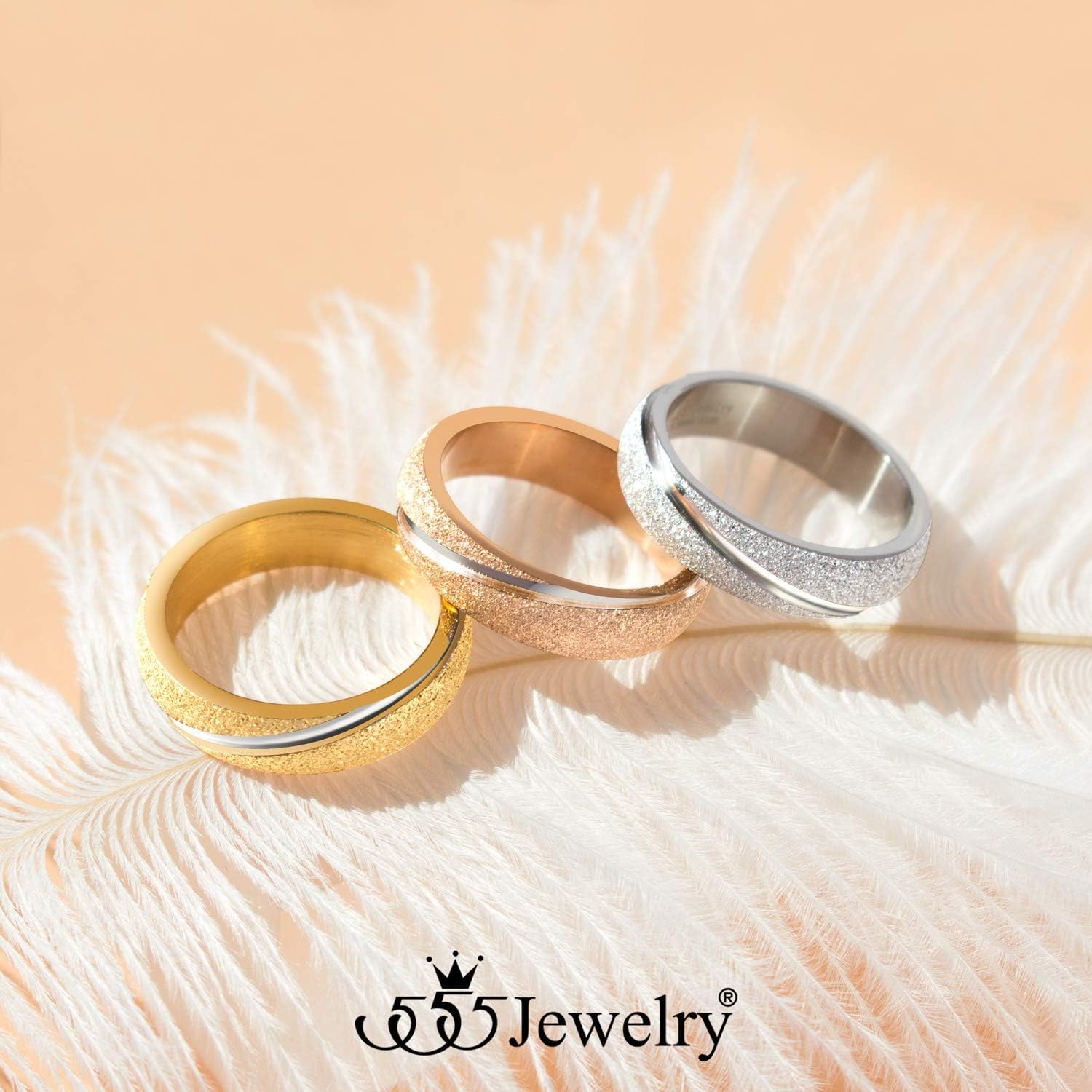 image:image555Jewelry 4mm Sandblast Stainless Steel CZ Wedding Band Ring for Women amp MenGold Style 6