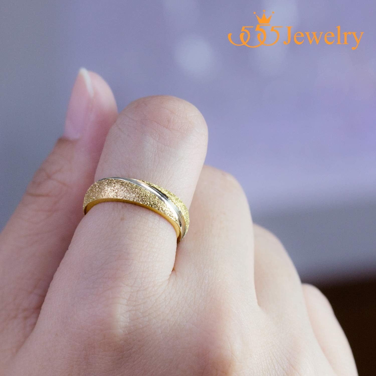 image:image555Jewelry 4mm Sandblast Stainless Steel CZ Wedding Band Ring for Women amp MenGold Style 6