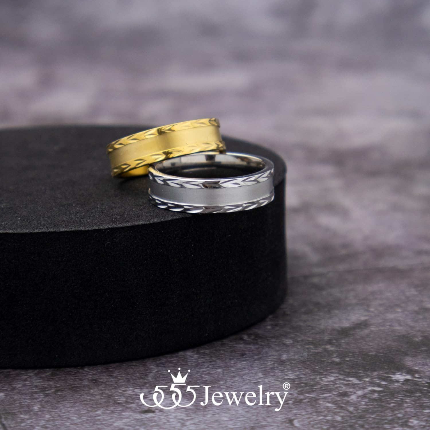 image:image555Jewelry 4mm Sandblast Stainless Steel CZ Wedding Band Ring for Women amp MenGold Style 7