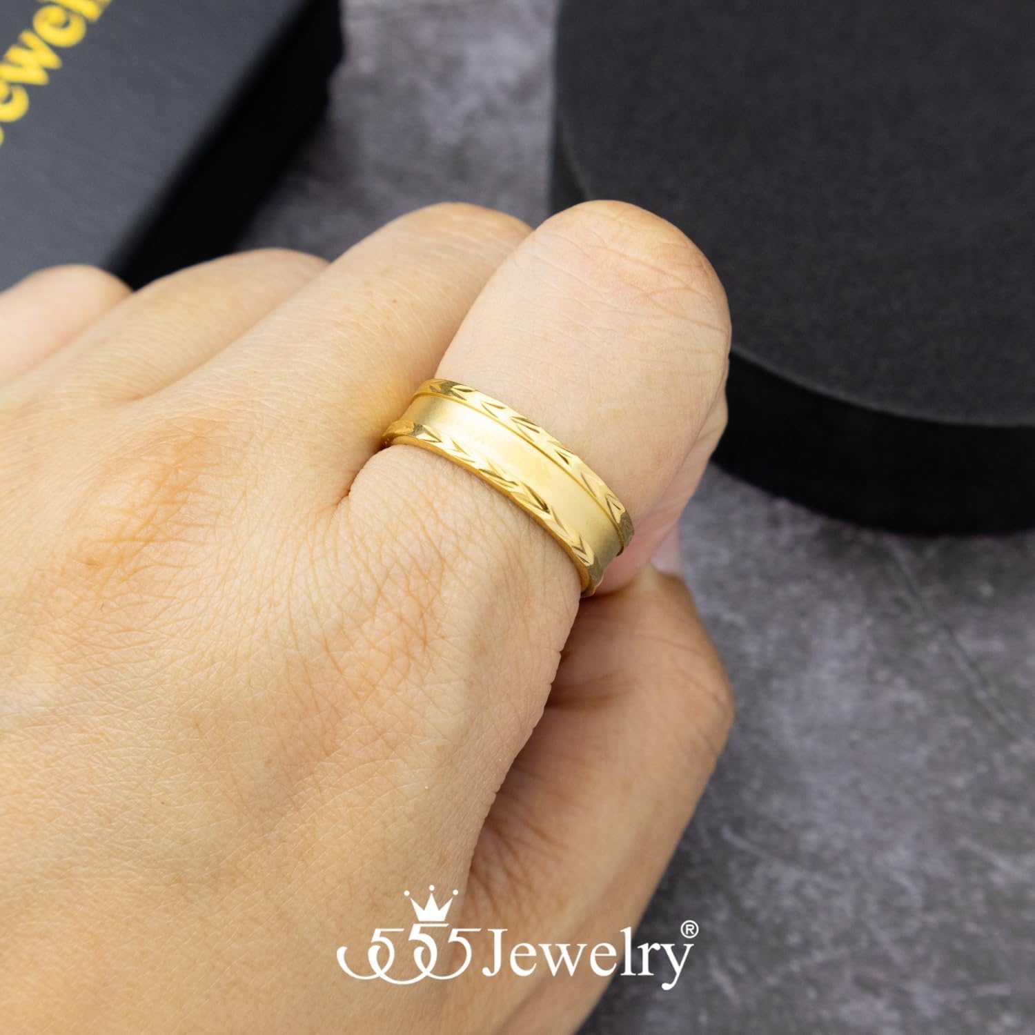 image:image555Jewelry 4mm Sandblast Stainless Steel CZ Wedding Band Ring for Women amp MenGold Style 7