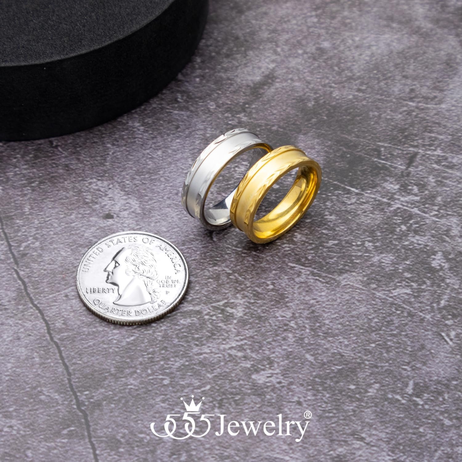 image:image555Jewelry 4mm Sandblast Stainless Steel CZ Wedding Band Ring for Women amp MenGold Style 7