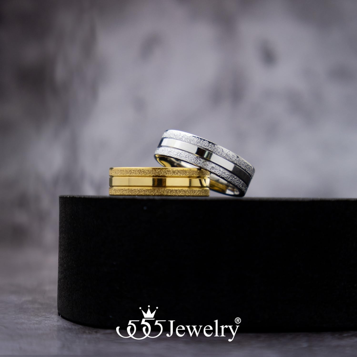 image:image555Jewelry 4mm Sandblast Stainless Steel CZ Wedding Band Ring for Women amp MenGold Style 8