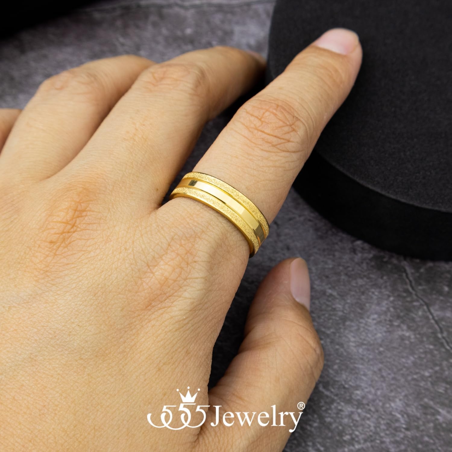 image:image555Jewelry 4mm Sandblast Stainless Steel CZ Wedding Band Ring for Women amp MenGold Style 8