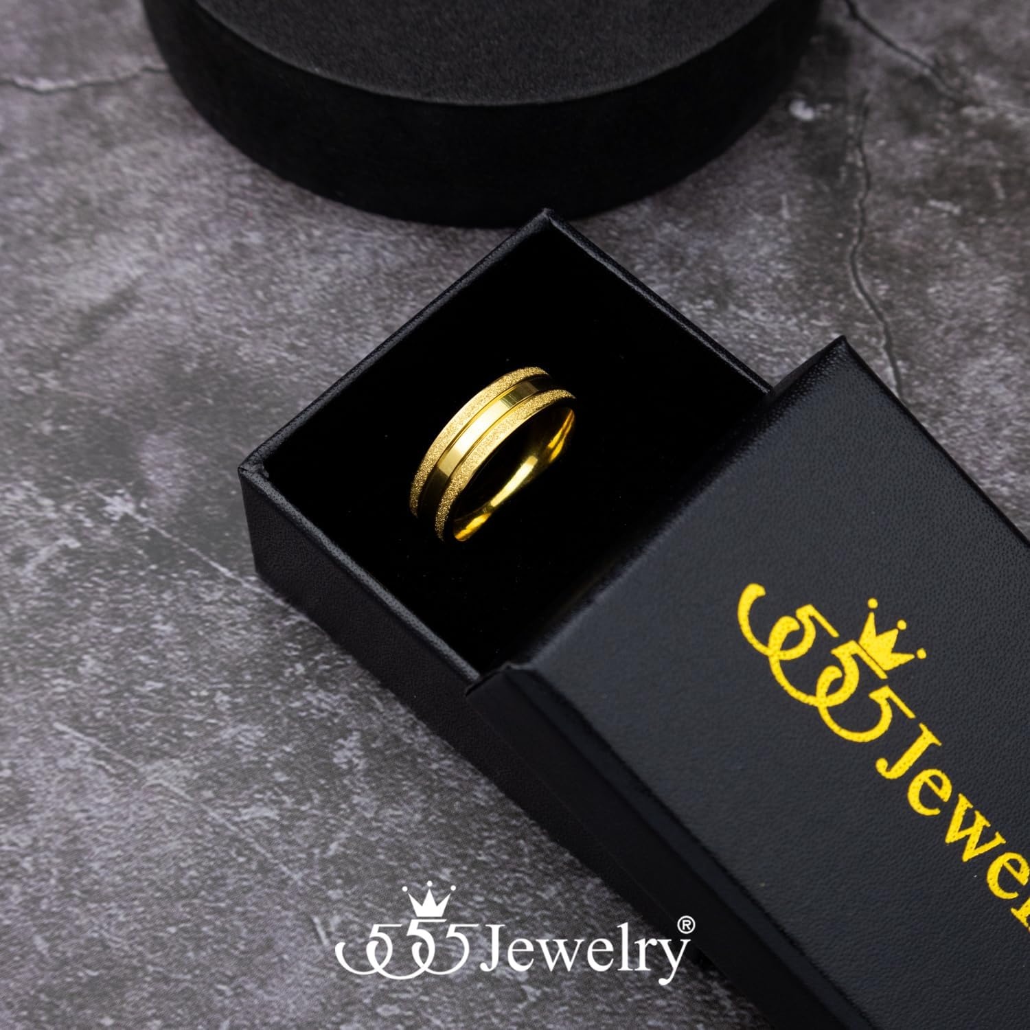 image:image555Jewelry 4mm Sandblast Stainless Steel CZ Wedding Band Ring for Women amp MenGold Style 8