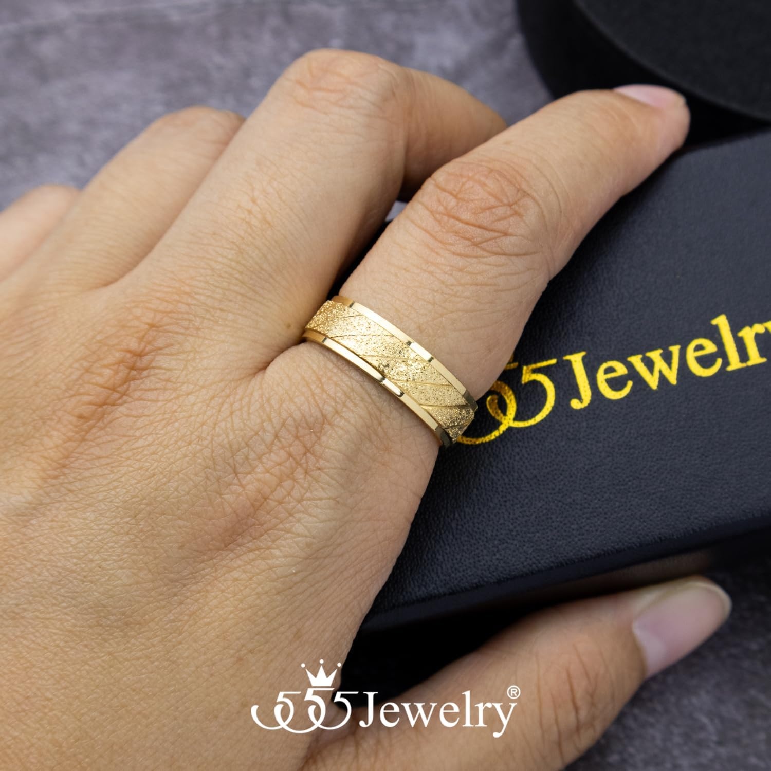 image:image555Jewelry 4mm Sandblast Stainless Steel CZ Wedding Band Ring for Women amp MenGold Style 9