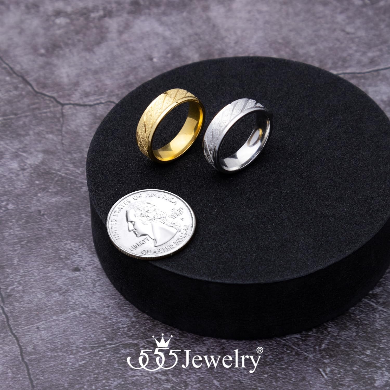 image:image555Jewelry 4mm Sandblast Stainless Steel CZ Wedding Band Ring for Women amp MenGold Style 9