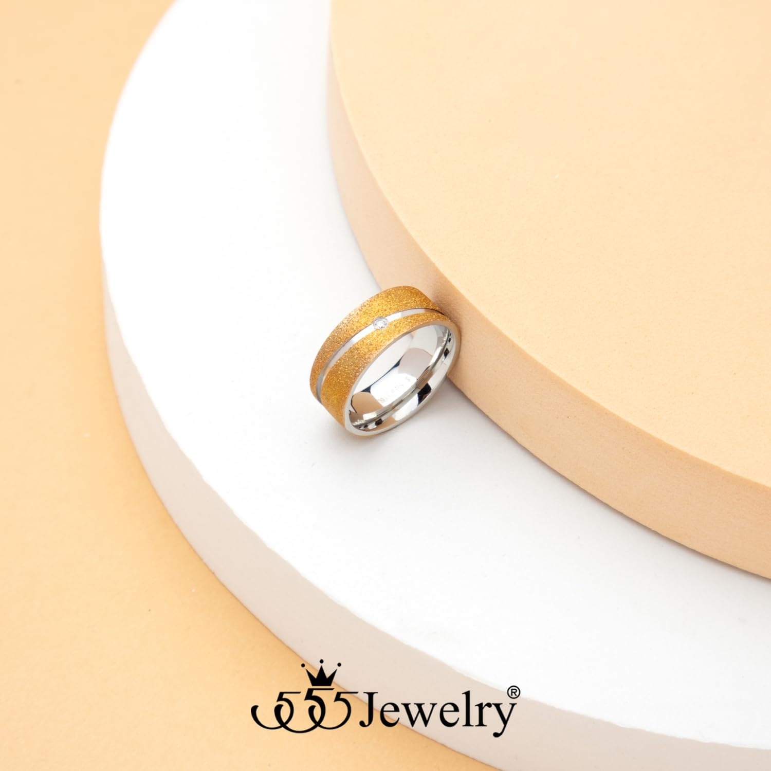 image:image555Jewelry 4mm Sandblast Stainless Steel CZ Wedding Band Ring for Women amp MenRose Gold Style 3