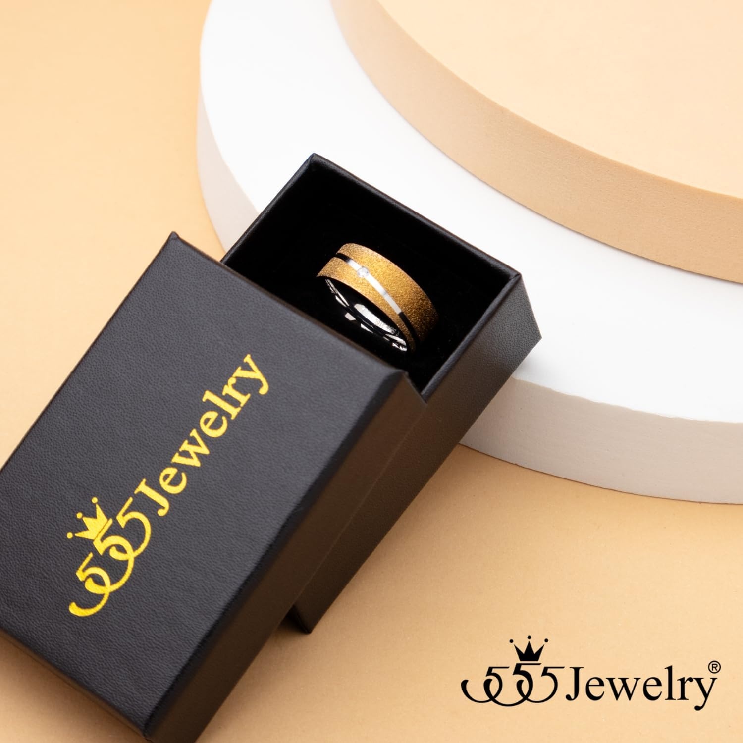 image:image555Jewelry 4mm Sandblast Stainless Steel CZ Wedding Band Ring for Women amp MenRose Gold Style 3