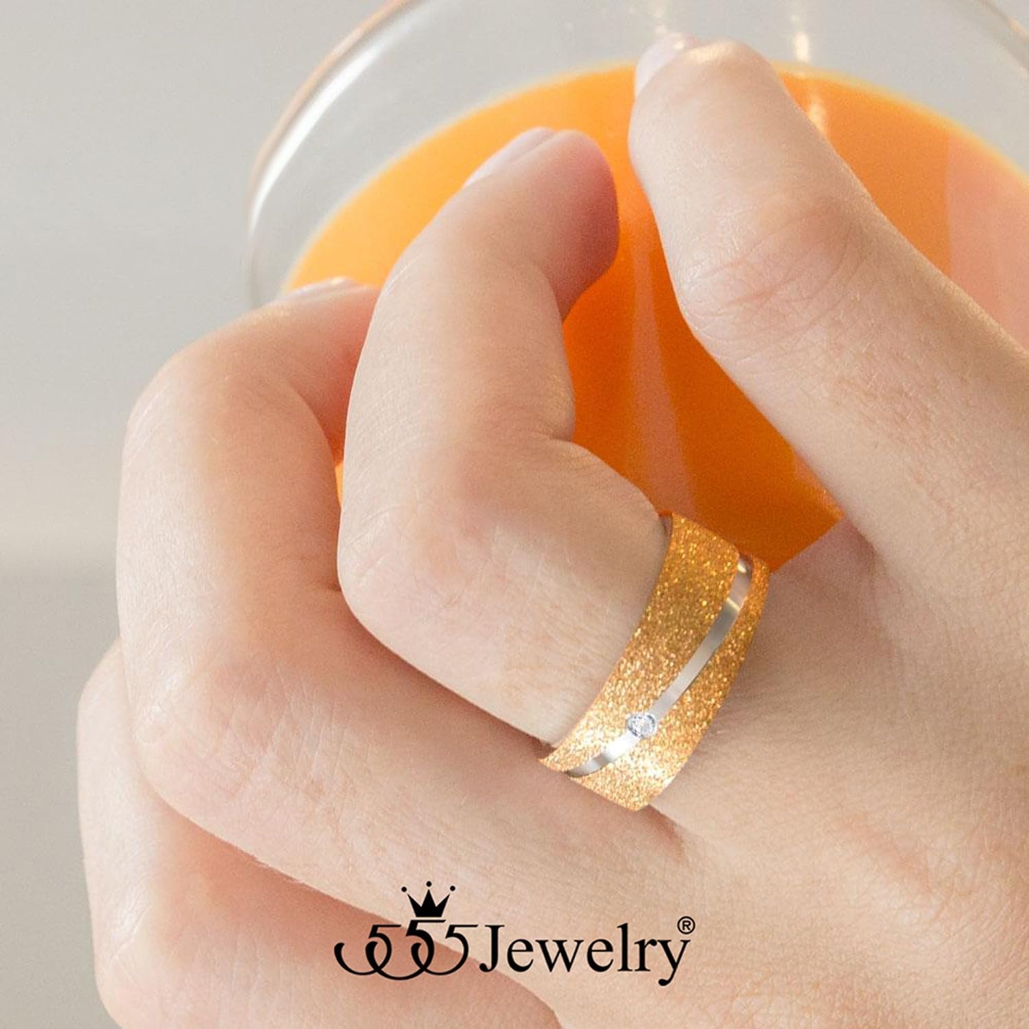 image:image555Jewelry 4mm Sandblast Stainless Steel CZ Wedding Band Ring for Women amp MenRose Gold Style 3