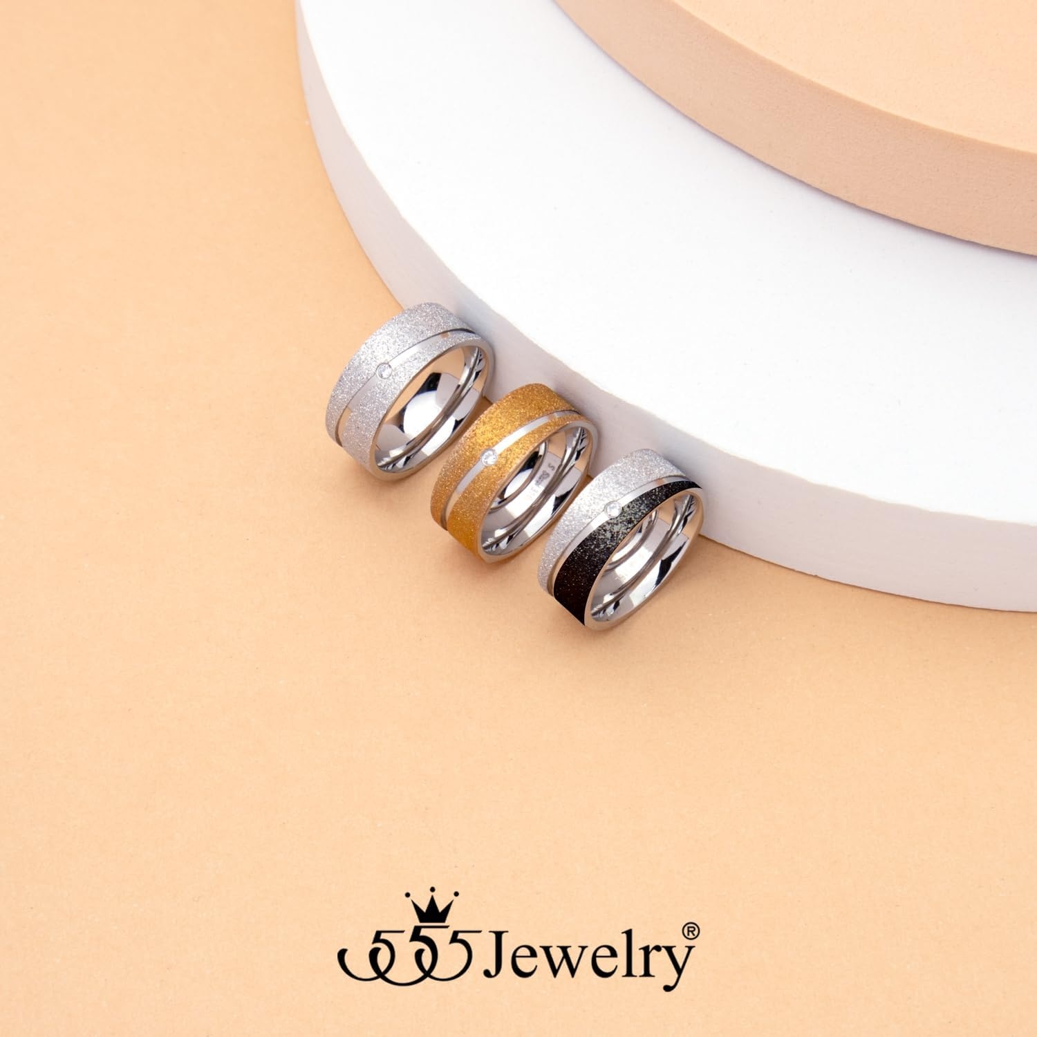 image:image555Jewelry 4mm Sandblast Stainless Steel CZ Wedding Band Ring for Women amp MenRose Gold Style 3