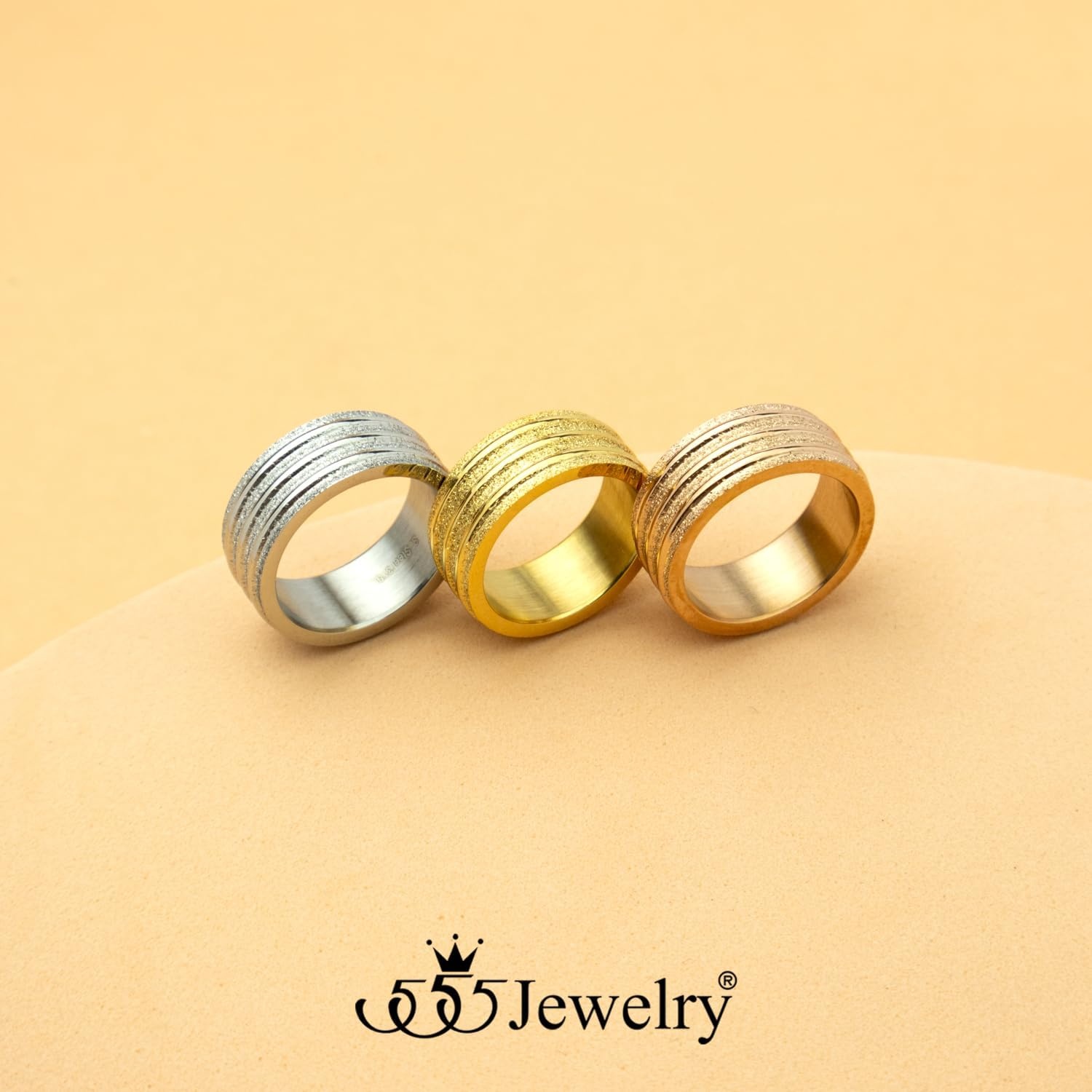 image:image555Jewelry 4mm Sandblast Stainless Steel CZ Wedding Band Ring for Women amp MenRose Gold Style 4
