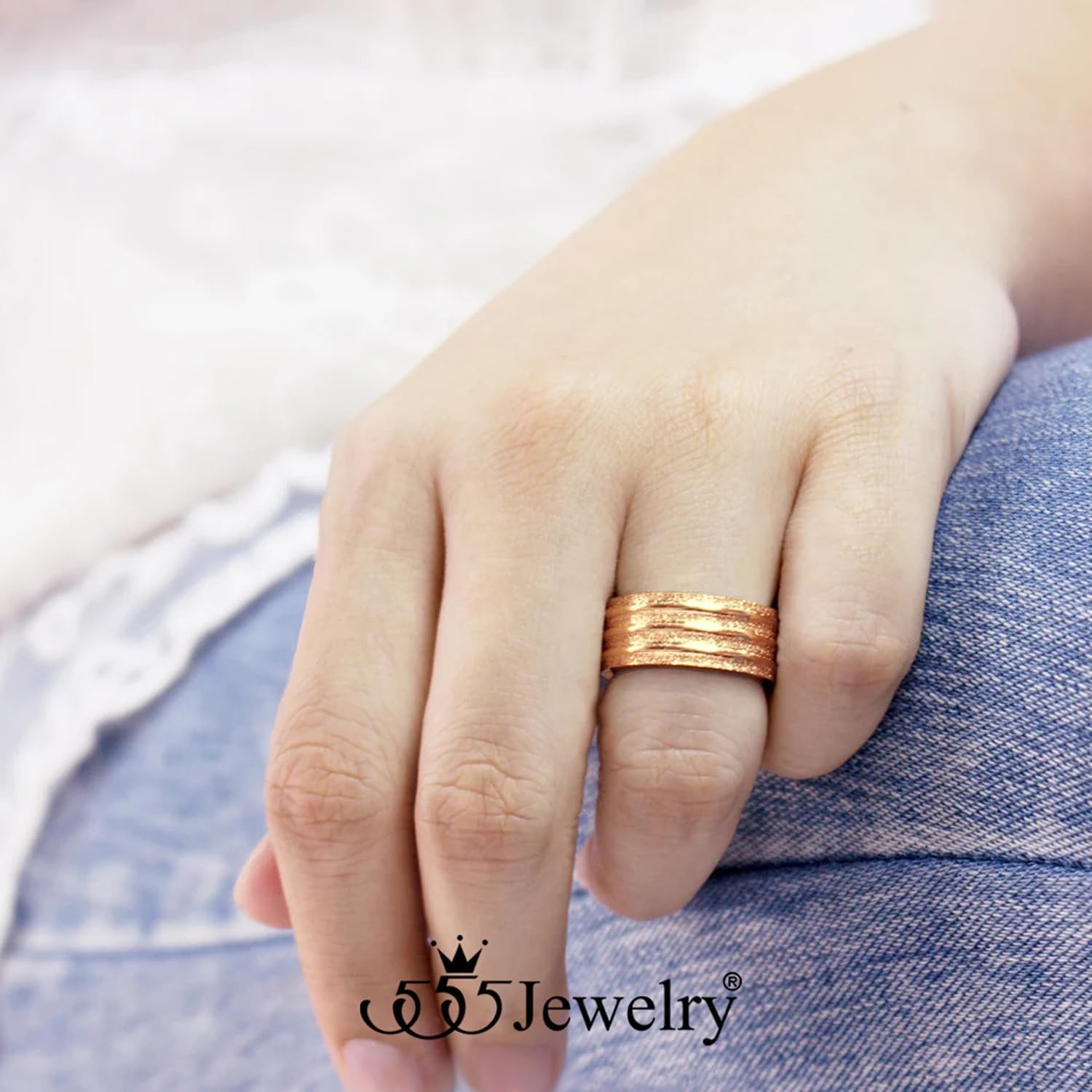 image:image555Jewelry 4mm Sandblast Stainless Steel CZ Wedding Band Ring for Women amp MenRose Gold Style 4
