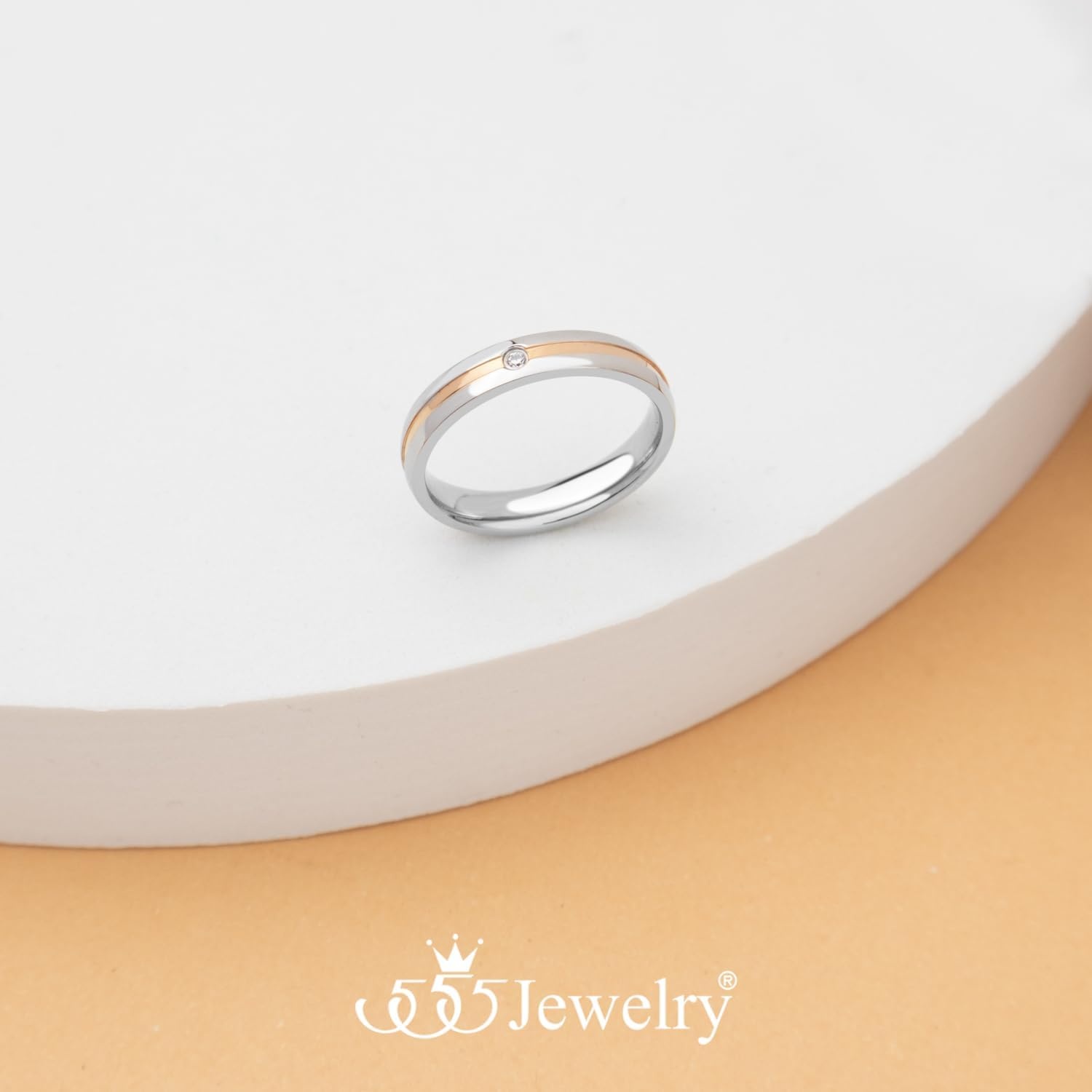 image:image555Jewelry 4mm Sandblast Stainless Steel CZ Wedding Band Ring for Women amp MenRose Gold Style 5