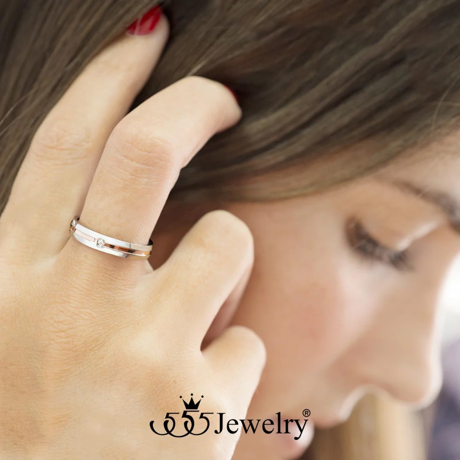 image:image555Jewelry 4mm Sandblast Stainless Steel CZ Wedding Band Ring for Women amp MenRose Gold Style 5